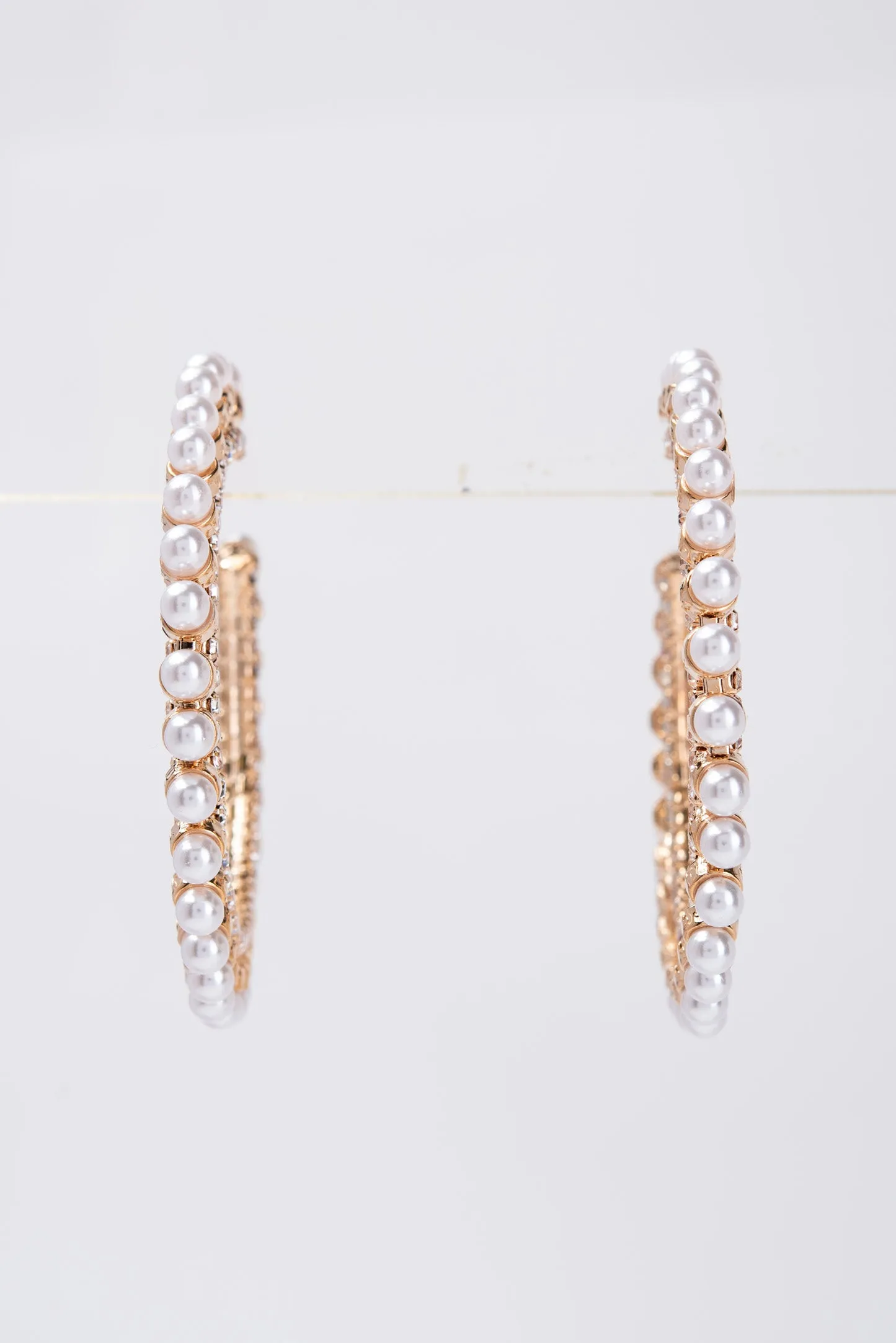 Celestine Pearl Stone Hoop Earrings - Gold