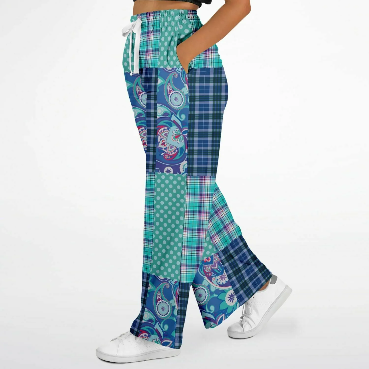 Cerulean Patchwork Plaid SW Stretchy Phat Bellbottoms