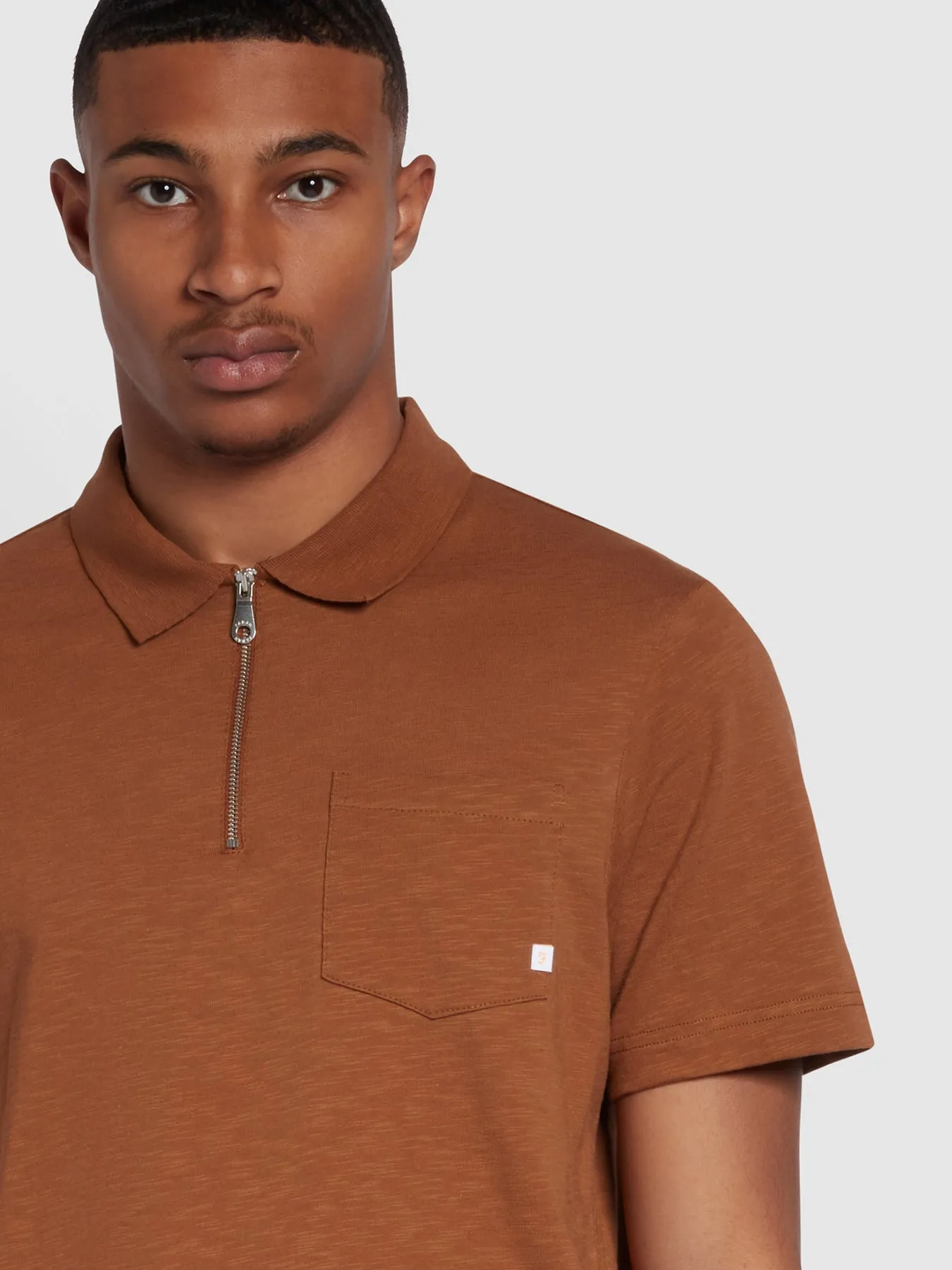 Chancery Regular Fit Zip Placket Polo Shirt In Golden Brown