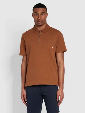 Chancery Regular Fit Zip Placket Polo Shirt In Golden Brown