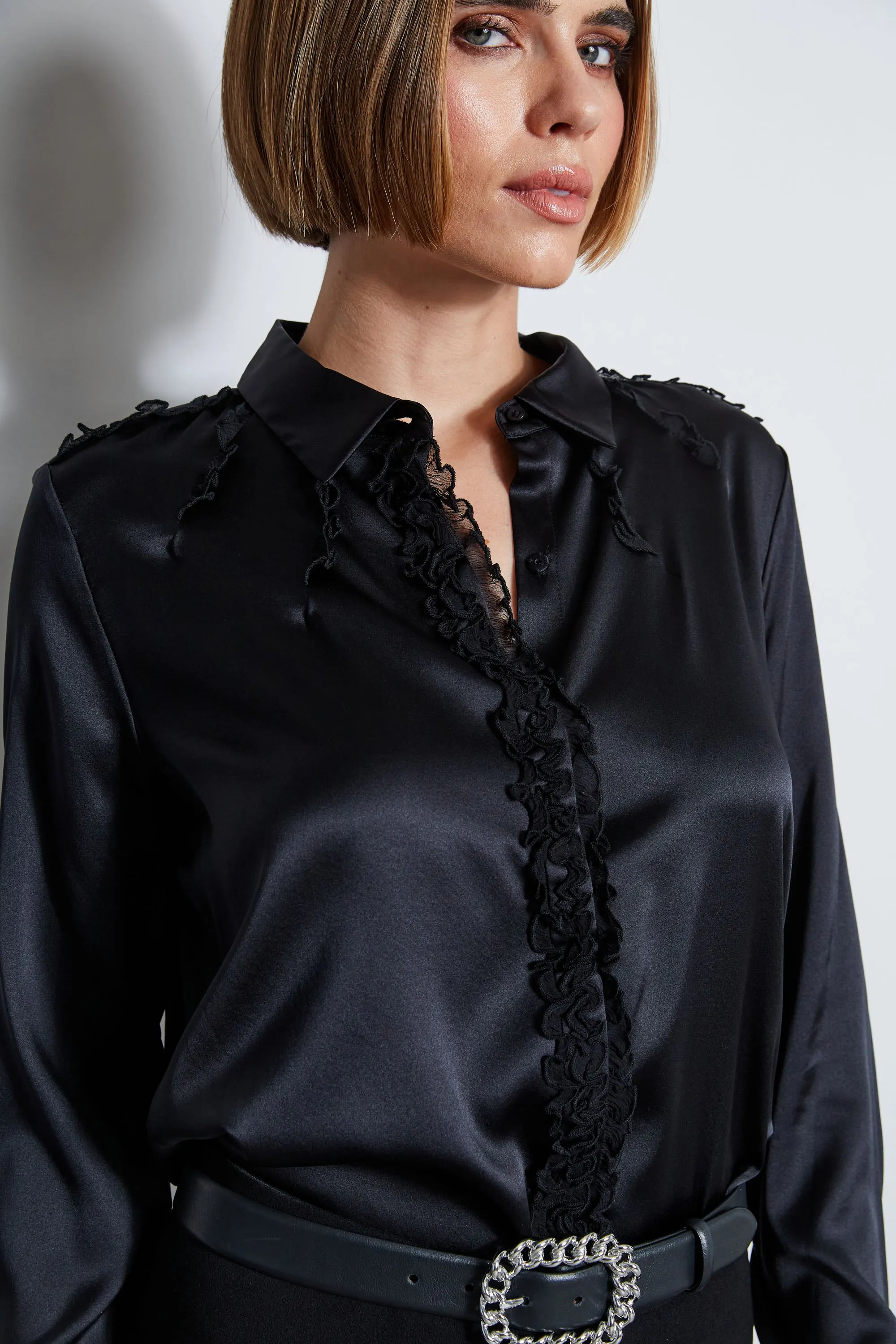 Chiffon Ruffle Silk Satin Shirt