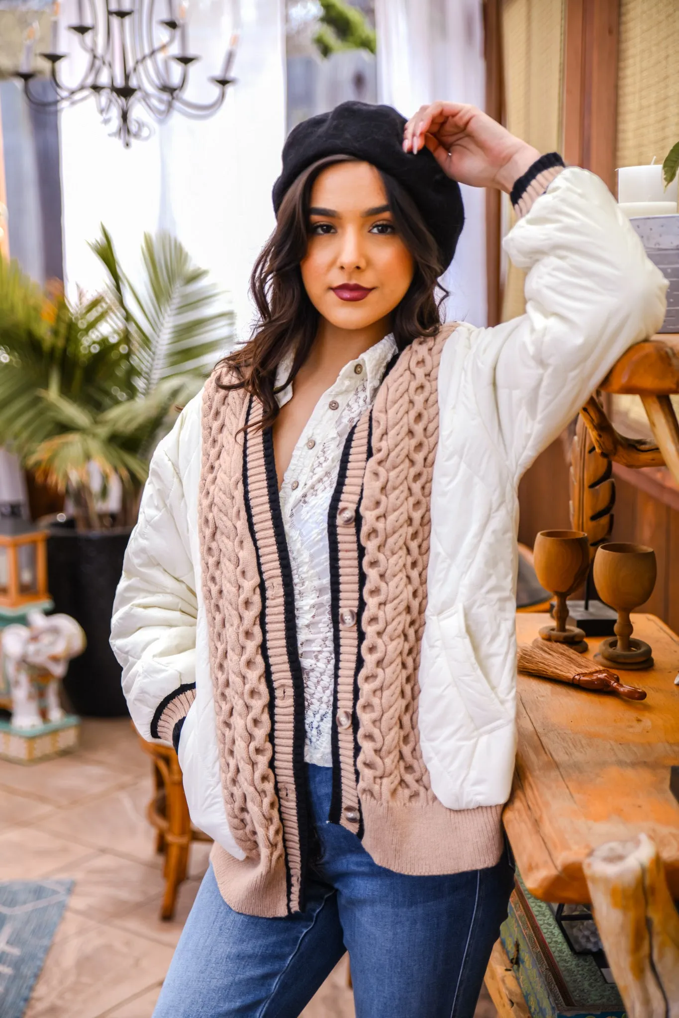 Cinnamon Twists Quilted Jacket- Cream/Multi