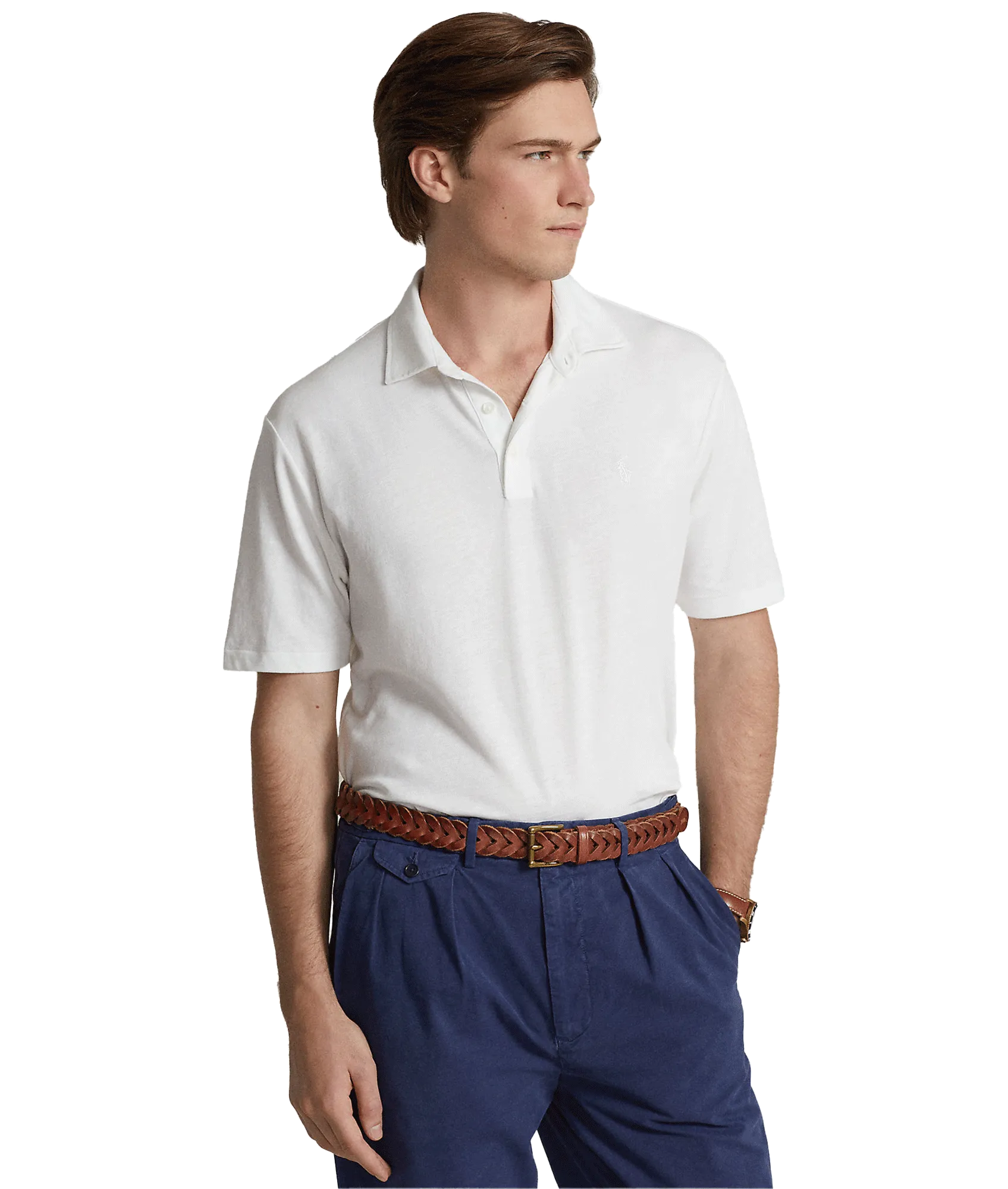 Classic Fit Cotton-linen Mesh Polo Shirt - White