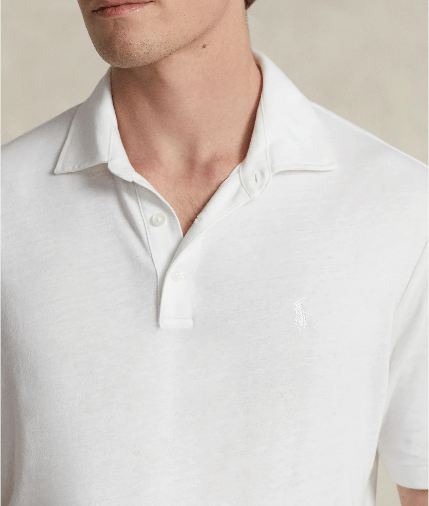 Classic Fit Cotton-linen Mesh Polo Shirt - White