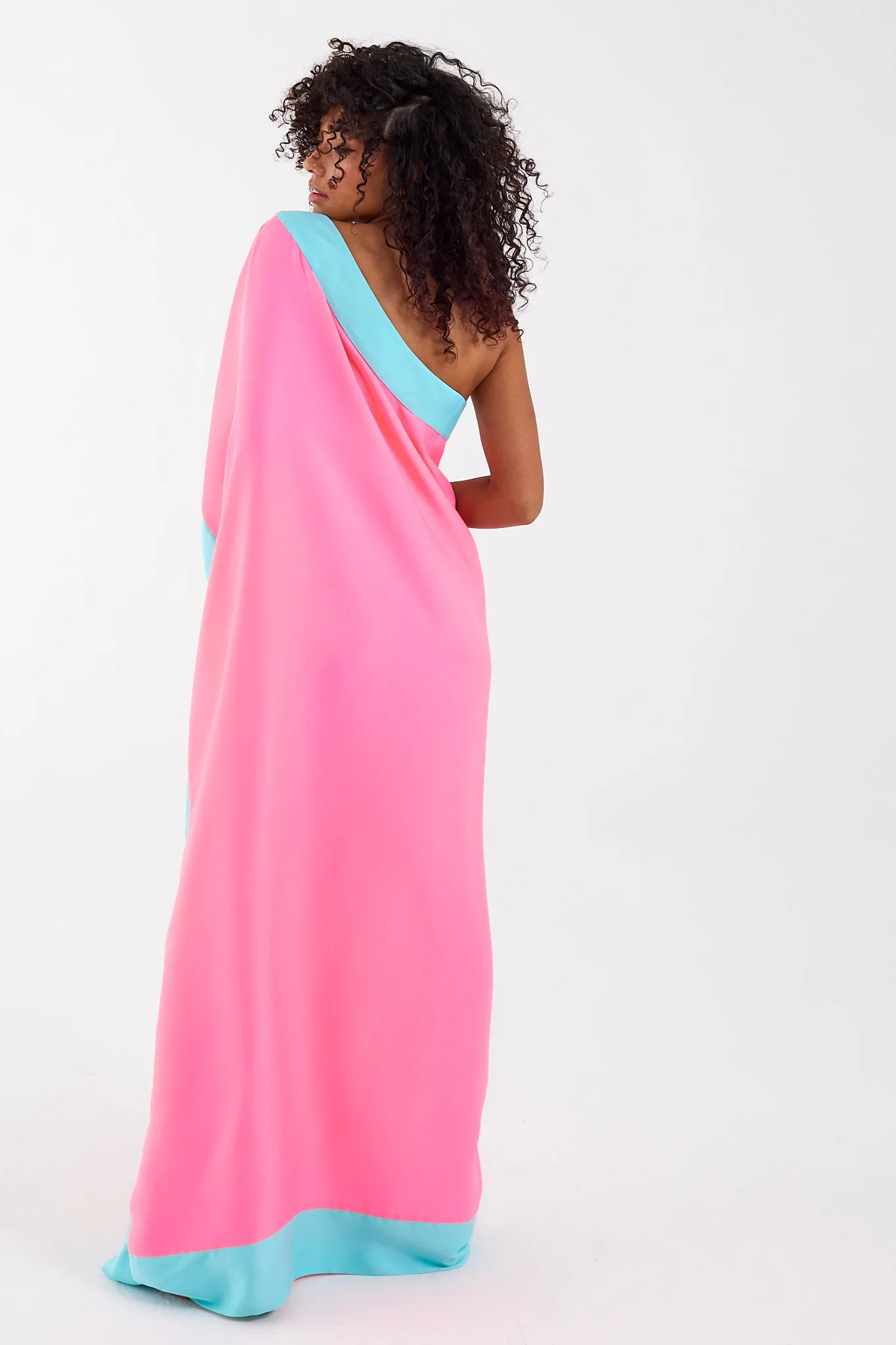 Coral One Shoulder Kimono Dress