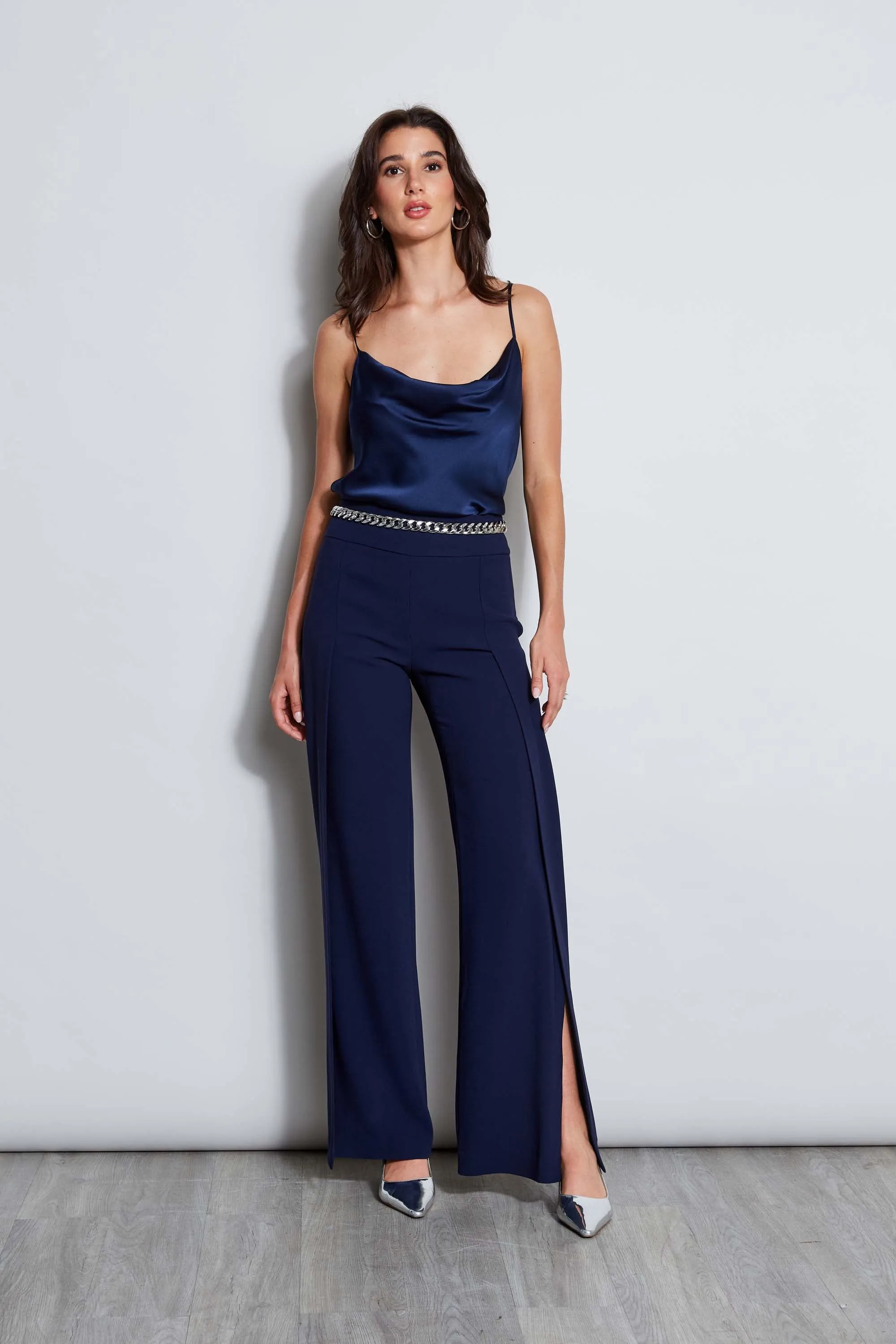 Crepe Overlay Slit Pant