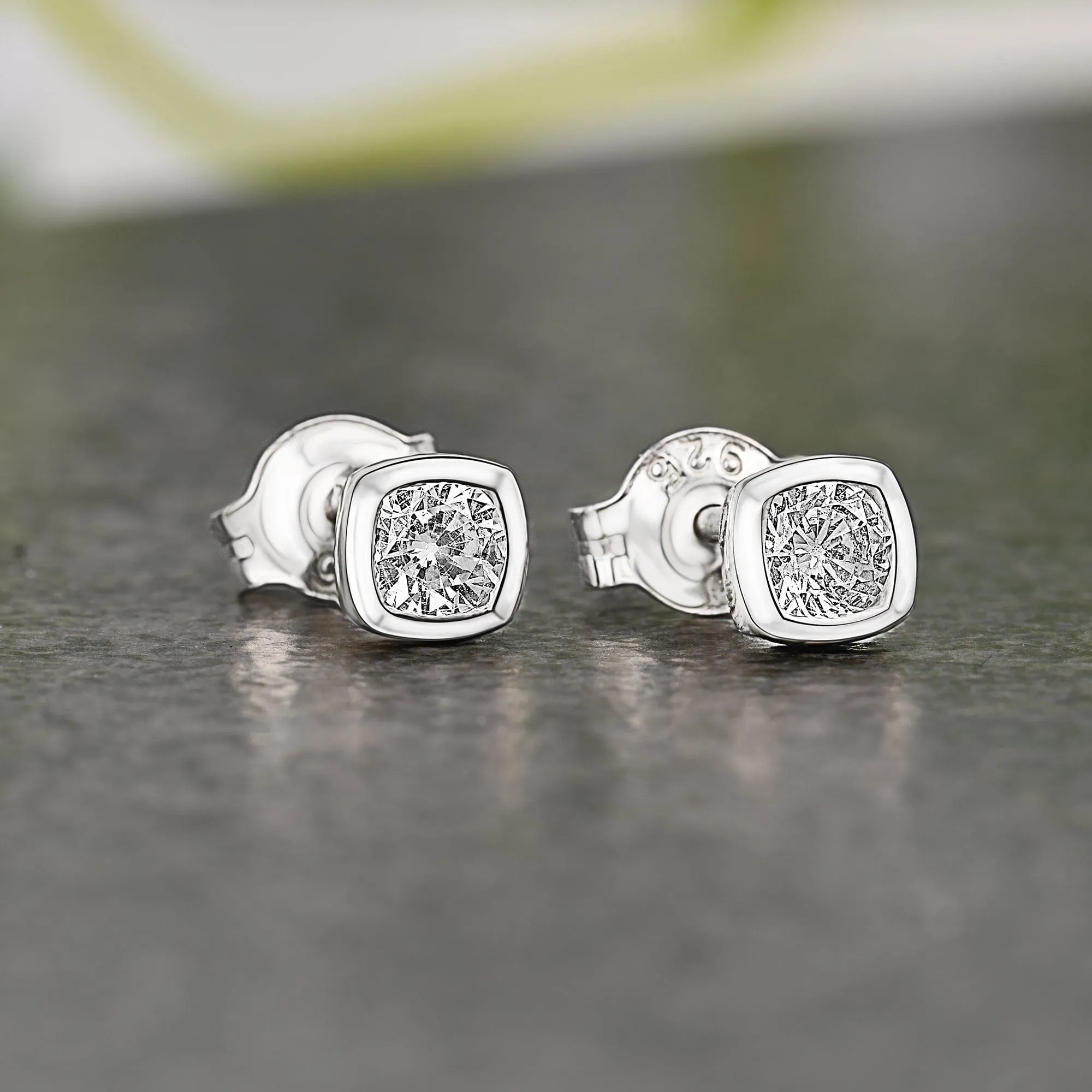 CZ Geometric Square Stud Earrings Sterling Silver