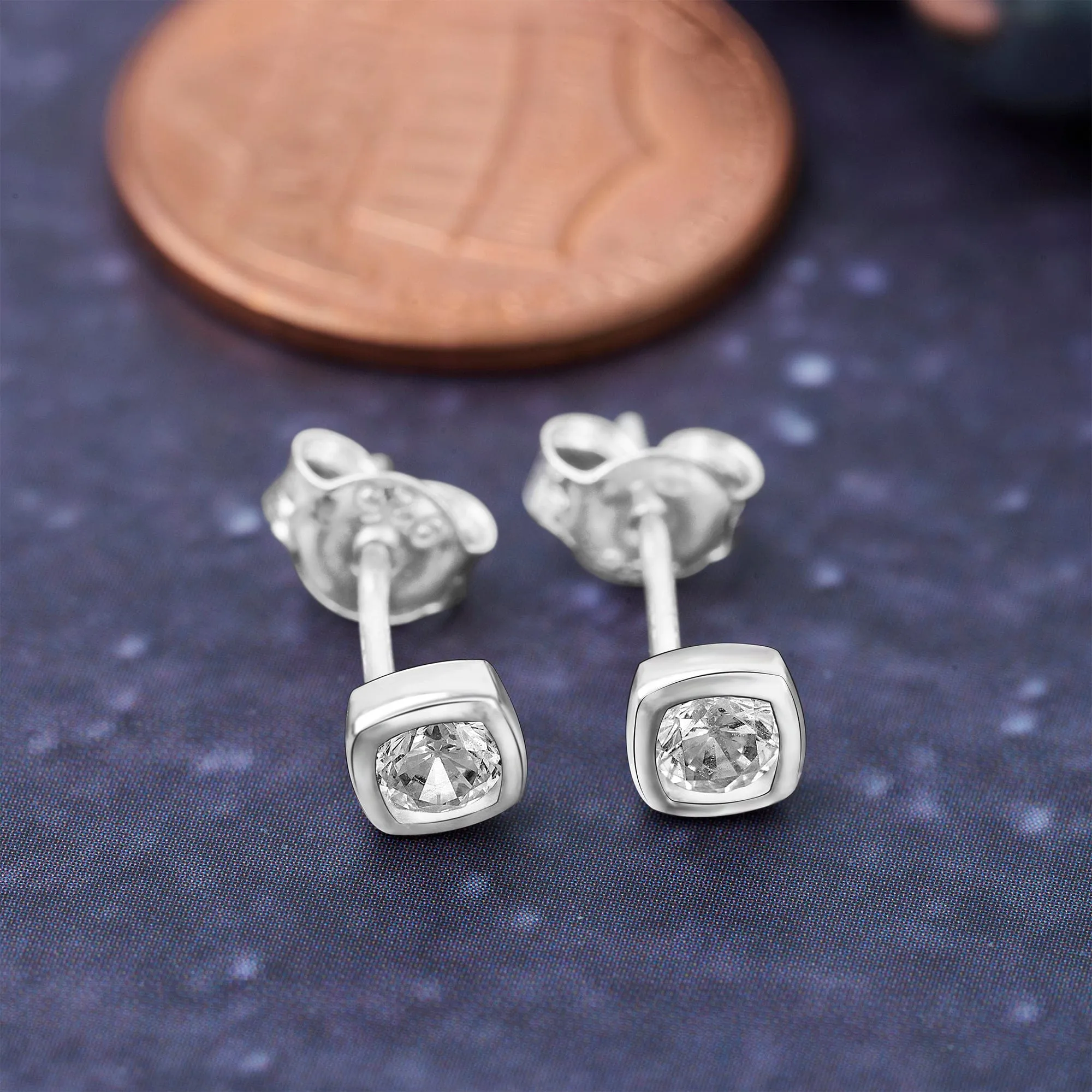 CZ Geometric Square Stud Earrings Sterling Silver