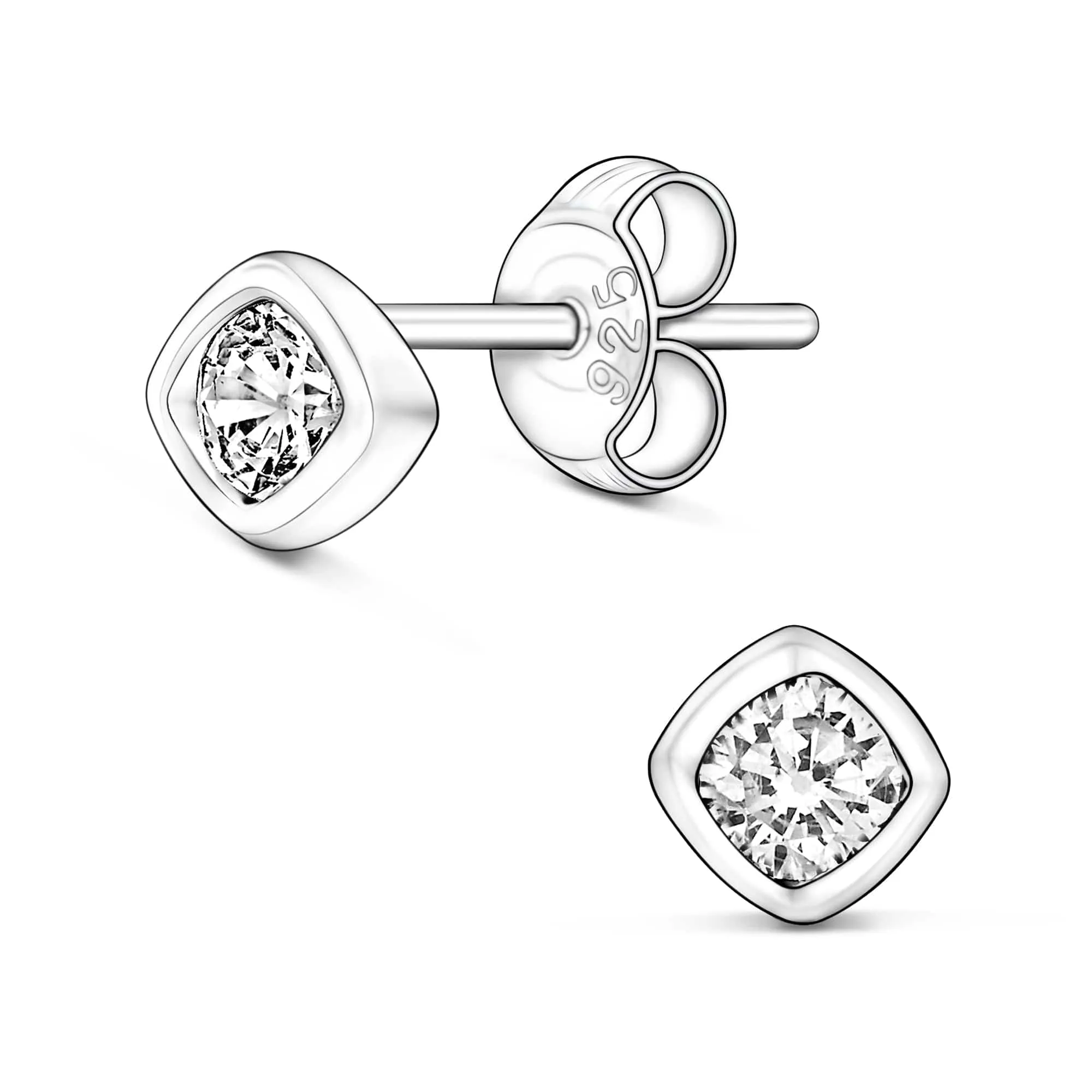 CZ Geometric Square Stud Earrings Sterling Silver