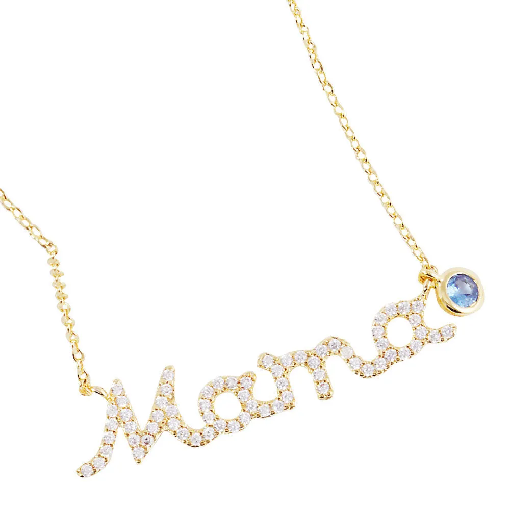 December Birthstone MAMA Message Pendant Necklace