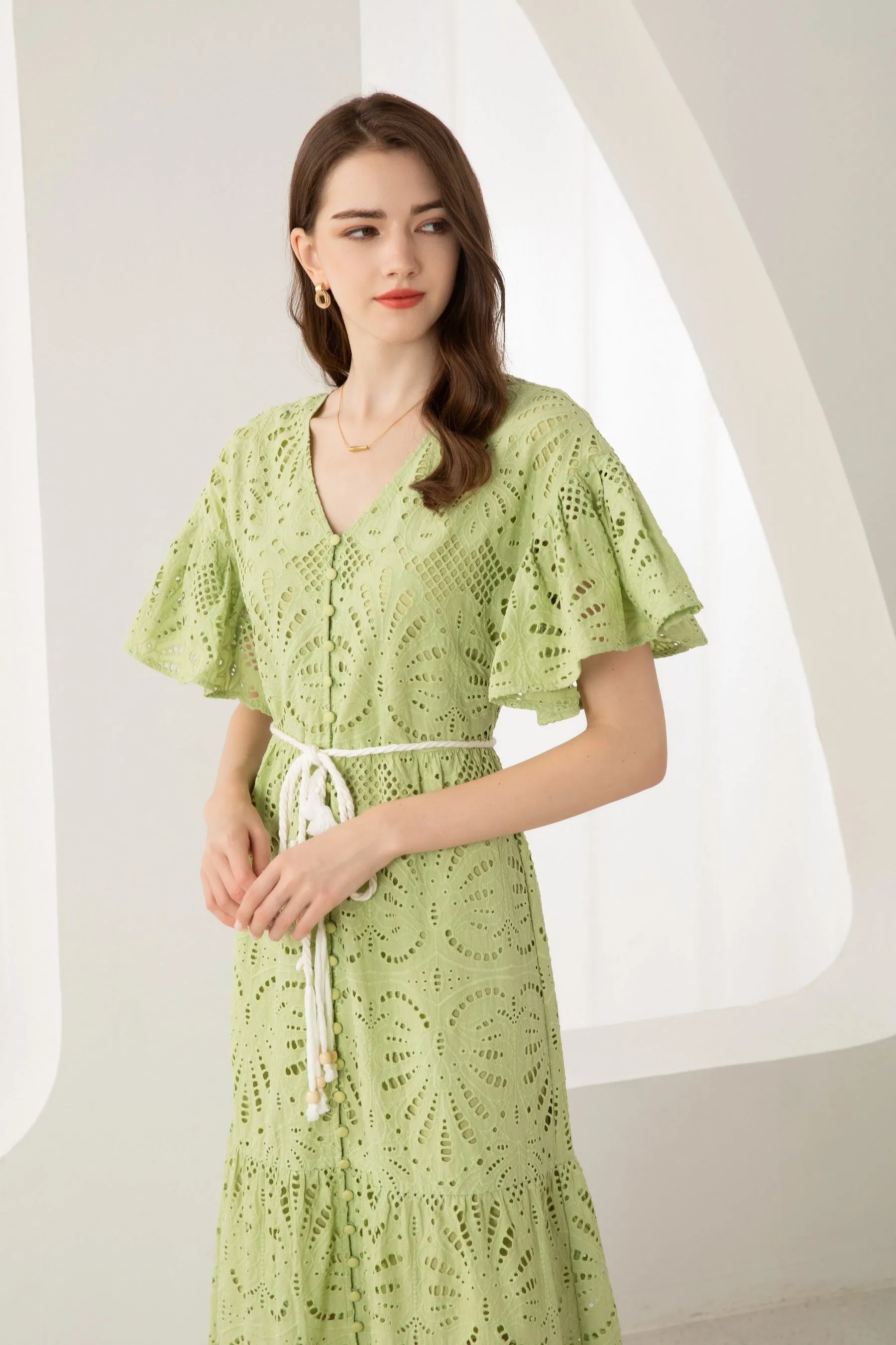 Emaline Embroidered Midi Dress - Green/Lime - GDS