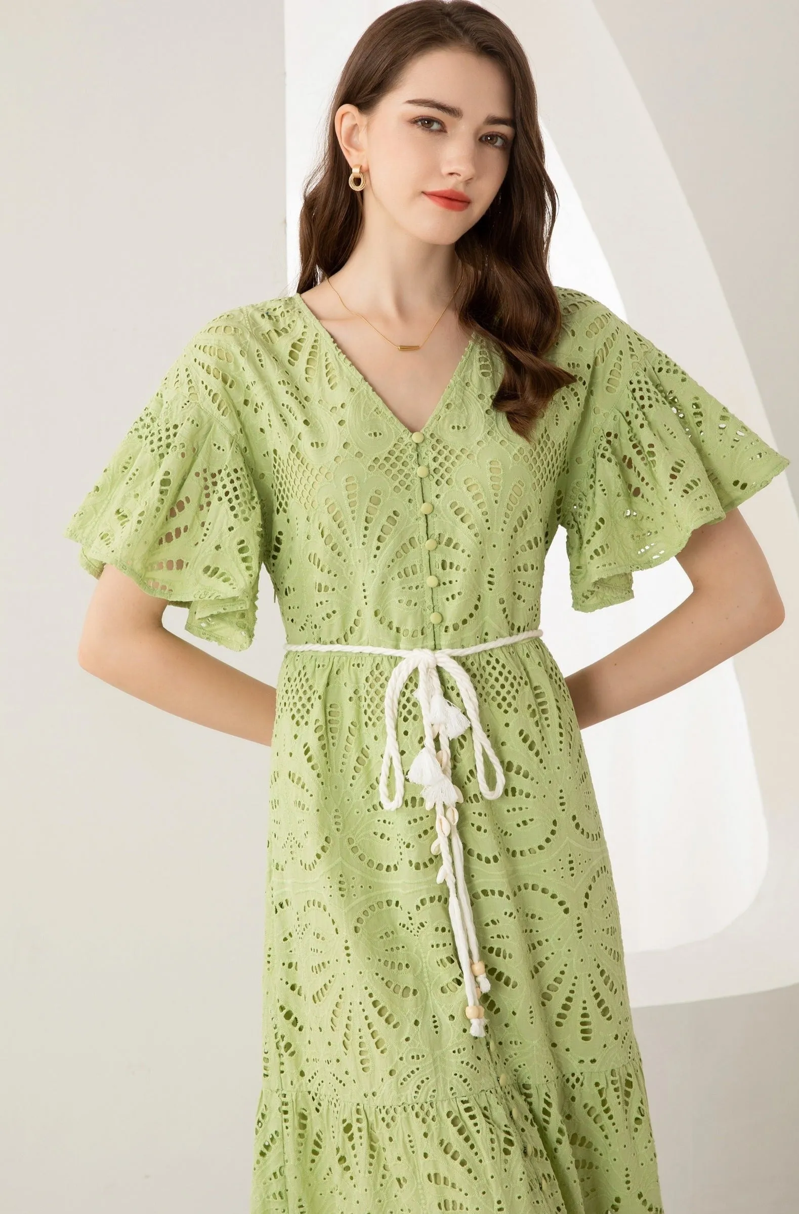 Emaline Embroidered Midi Dress - Green/Lime - GDS