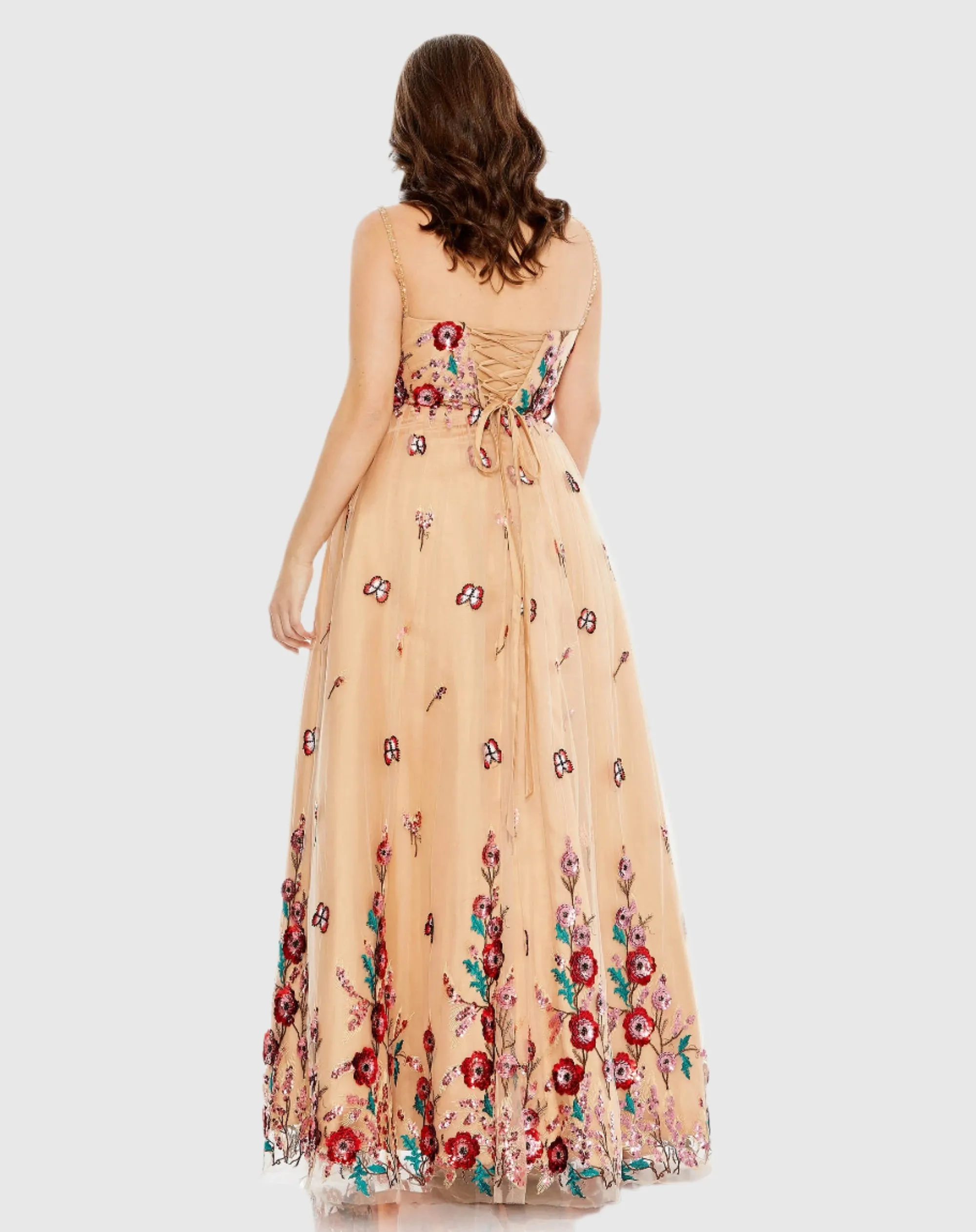 Embellished Butterfly Sleeveless Lace Up Gown