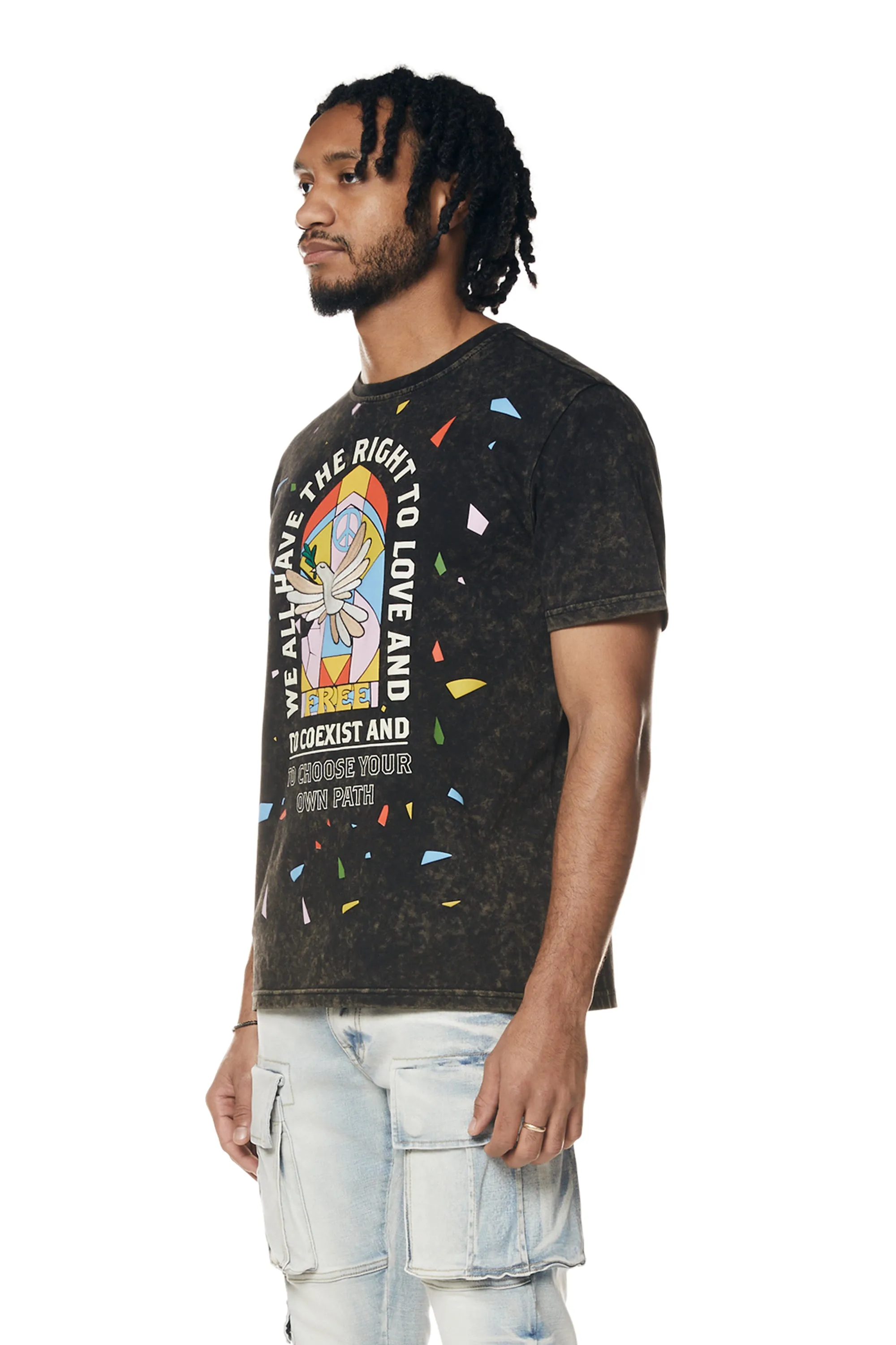 Embroidered Patched & Graphic Printed T-Shirt - Black