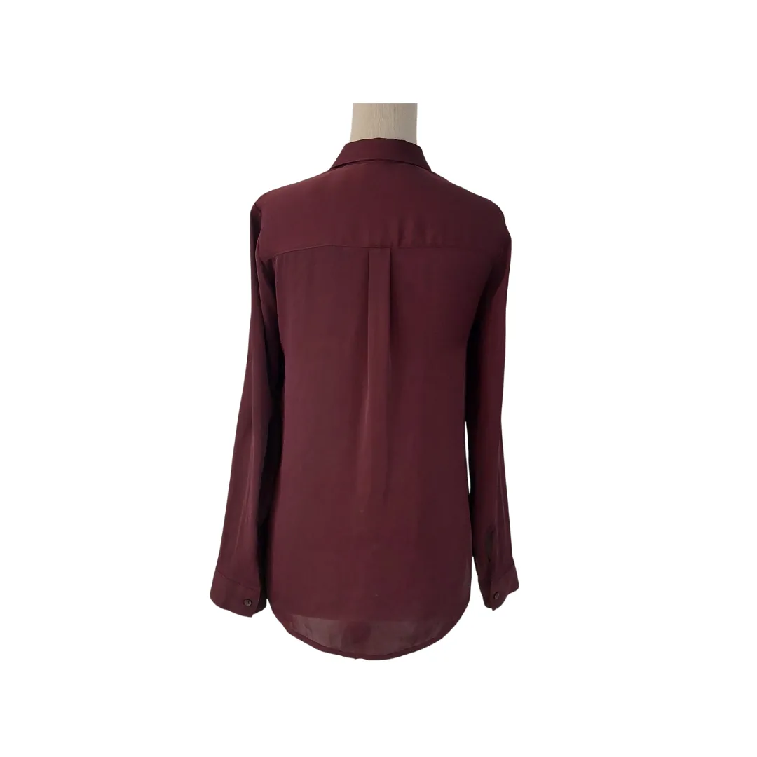 Express Plum Satin Collared Shirt | Gently Used |