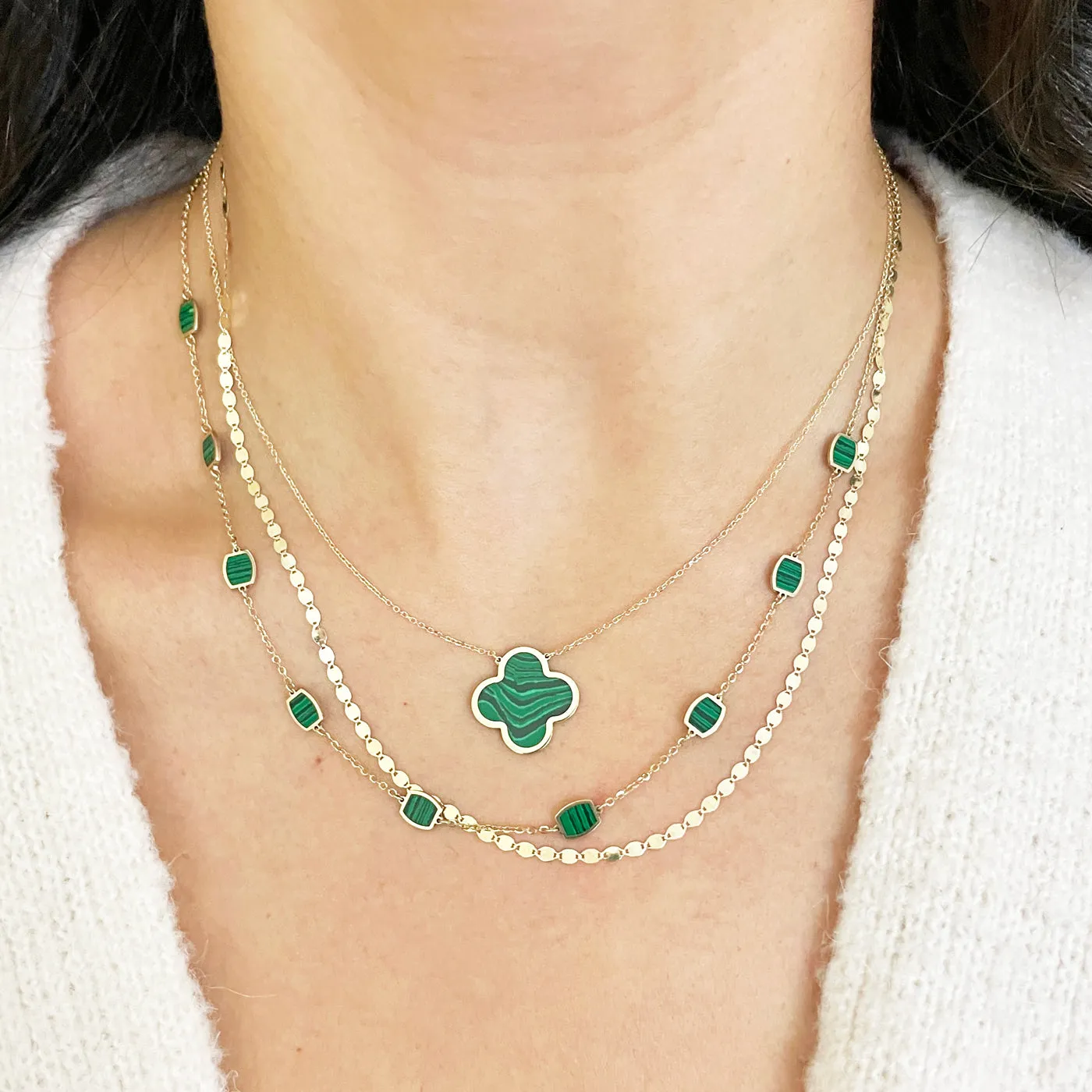 Extra Large Malachite Single Clover Necklace