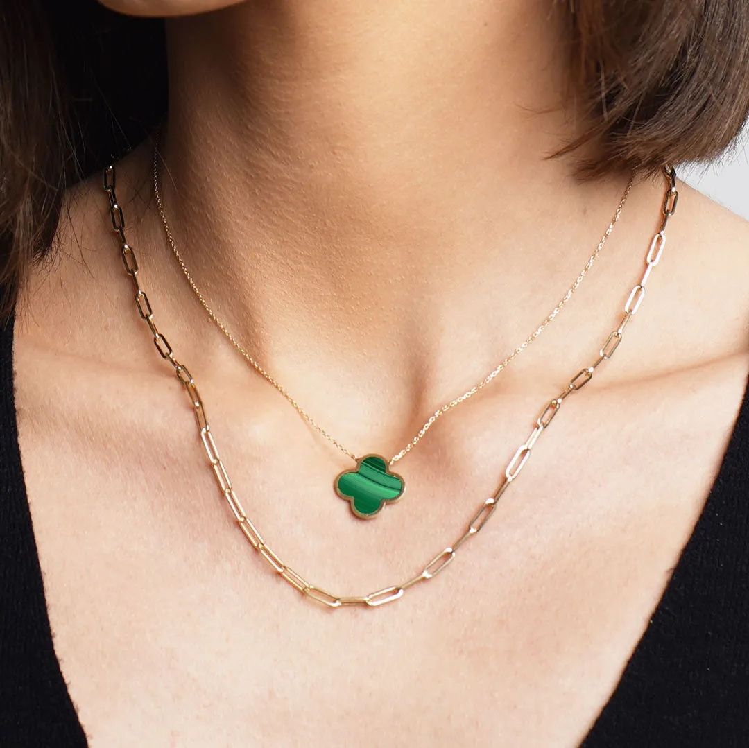 Extra Large Malachite Single Clover Necklace