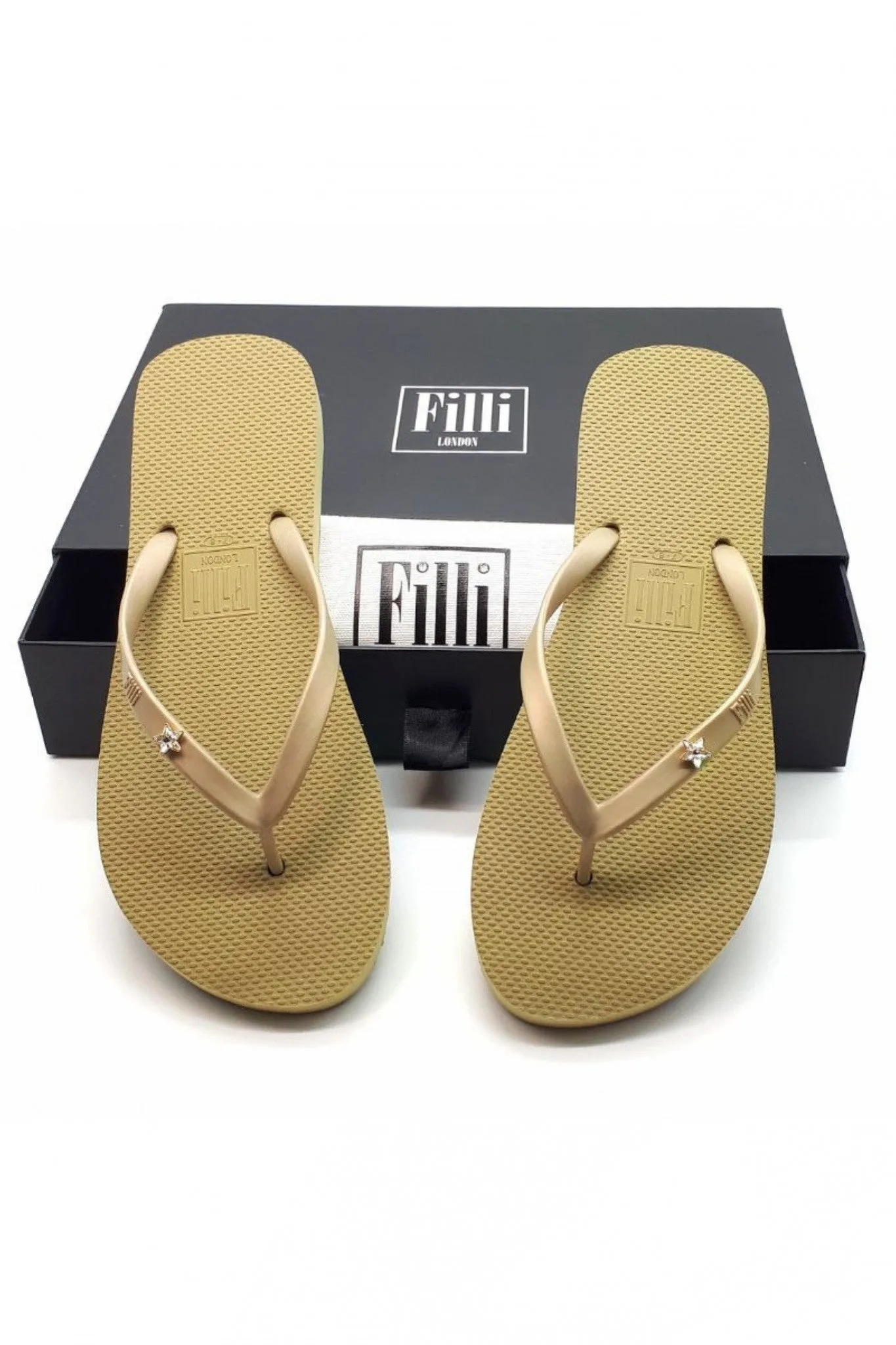 Filli London Cannes Star Crystal Flip Flops - Gold