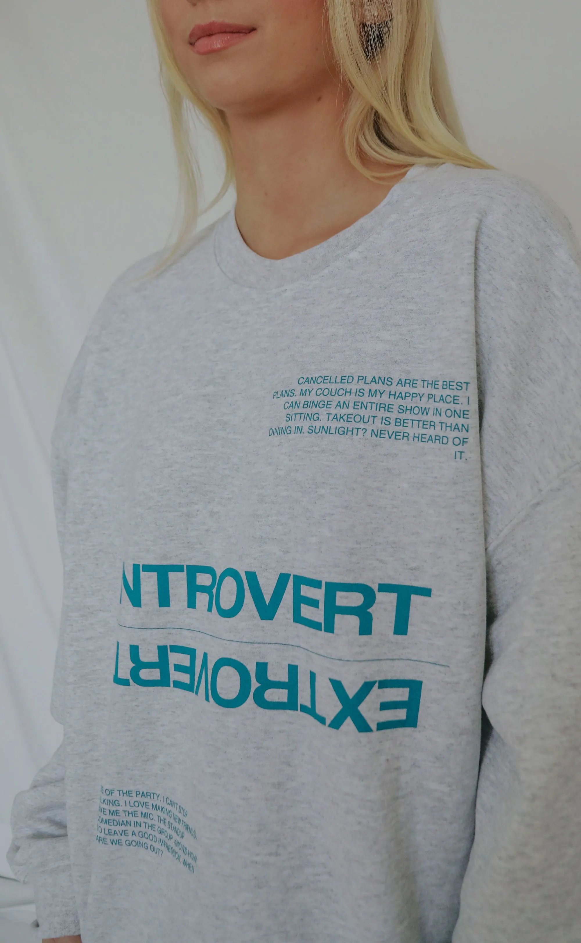 friday   saturday: introvert/extrovert sweatshirt - grey