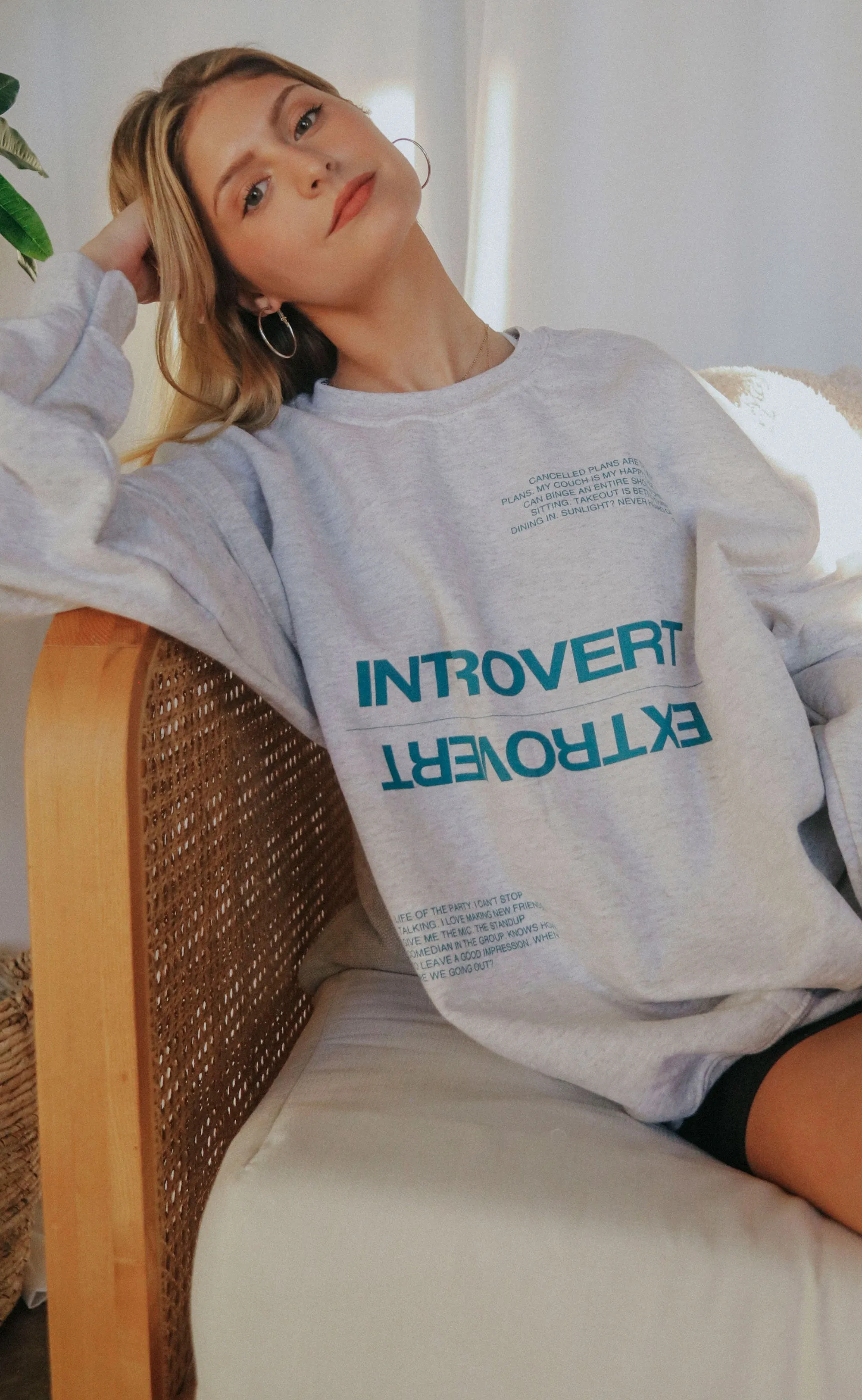 friday   saturday: introvert/extrovert sweatshirt - grey