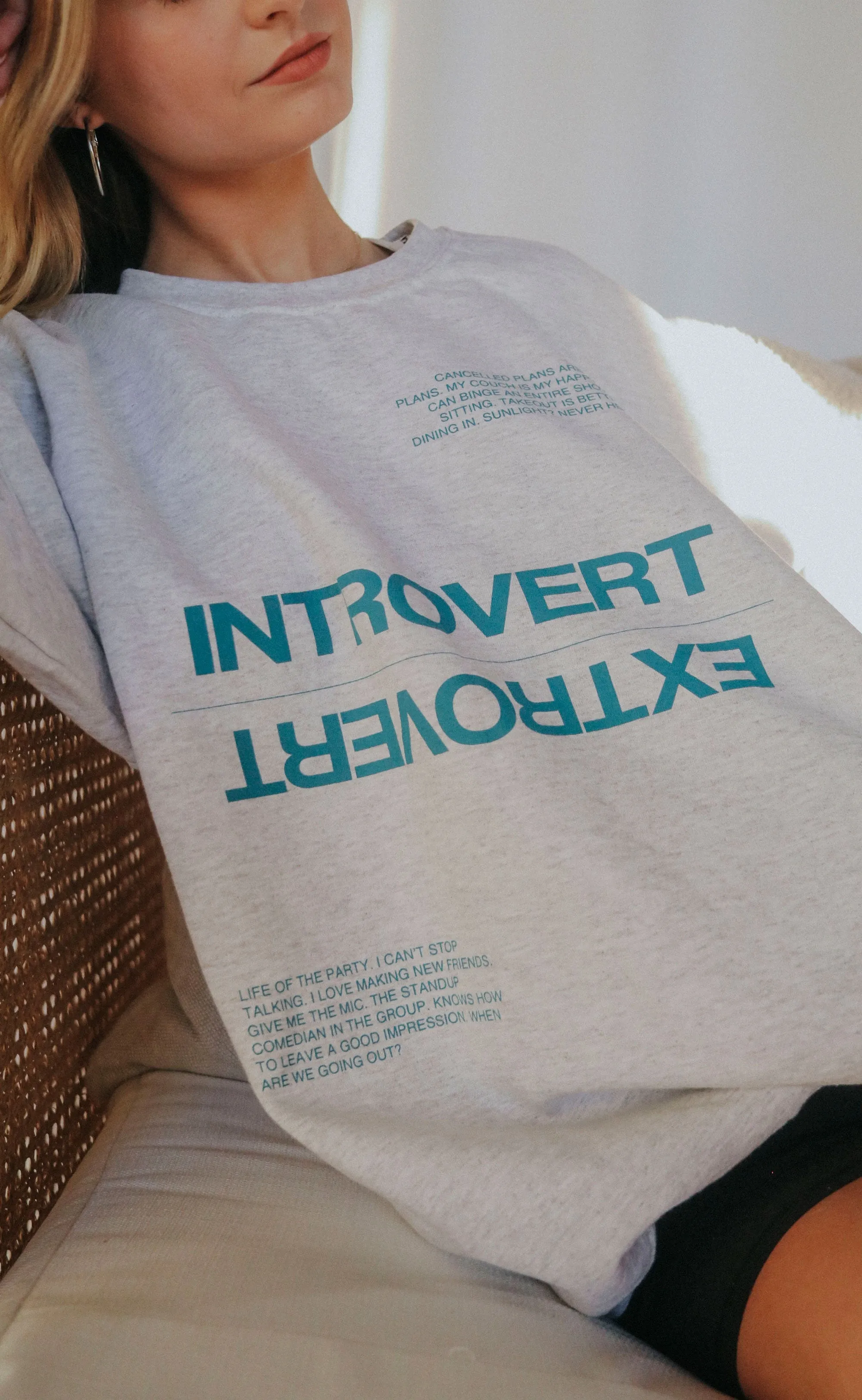 friday   saturday: introvert/extrovert sweatshirt - grey