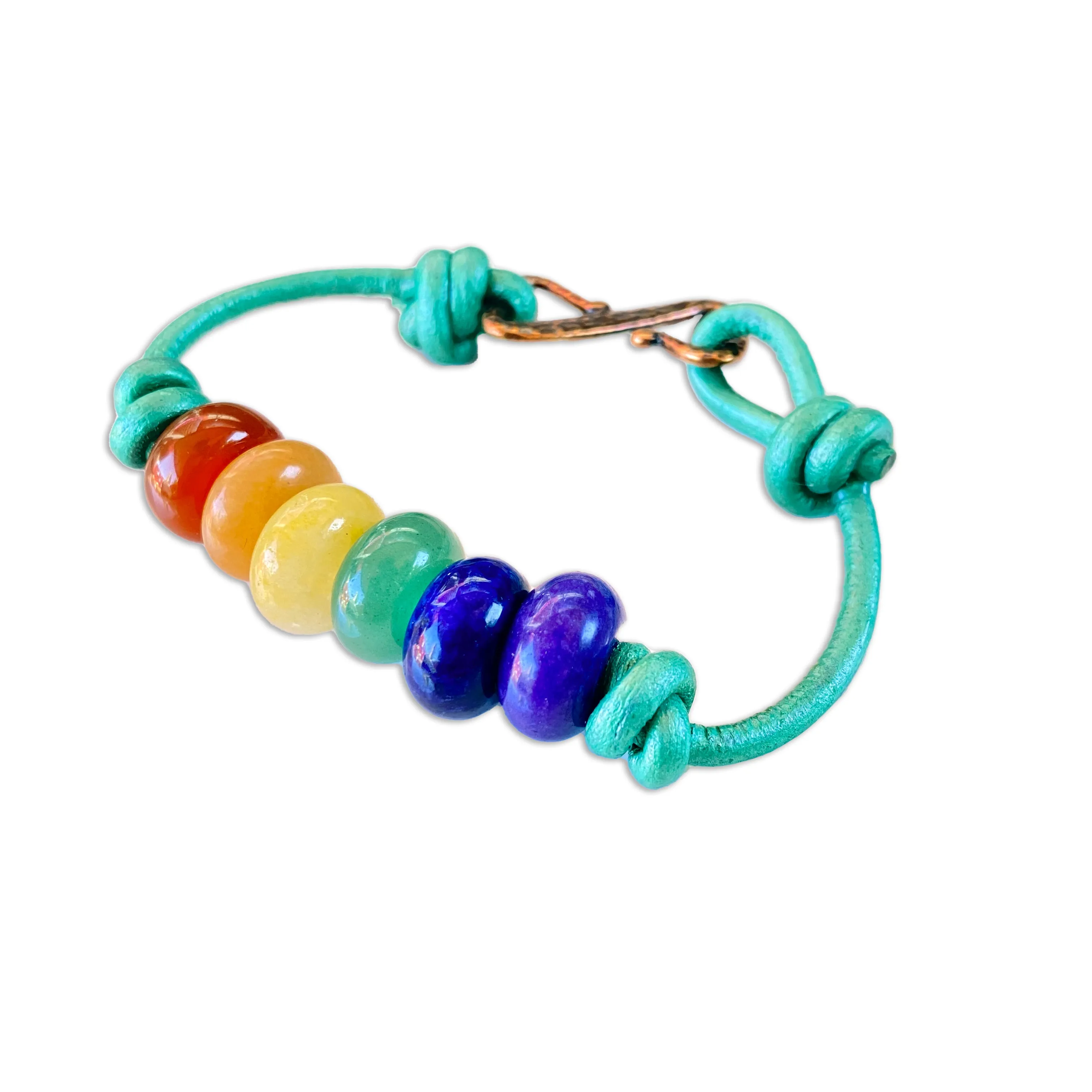 Genuine Leather and Jade gemstone PRIDE colors Bracelet