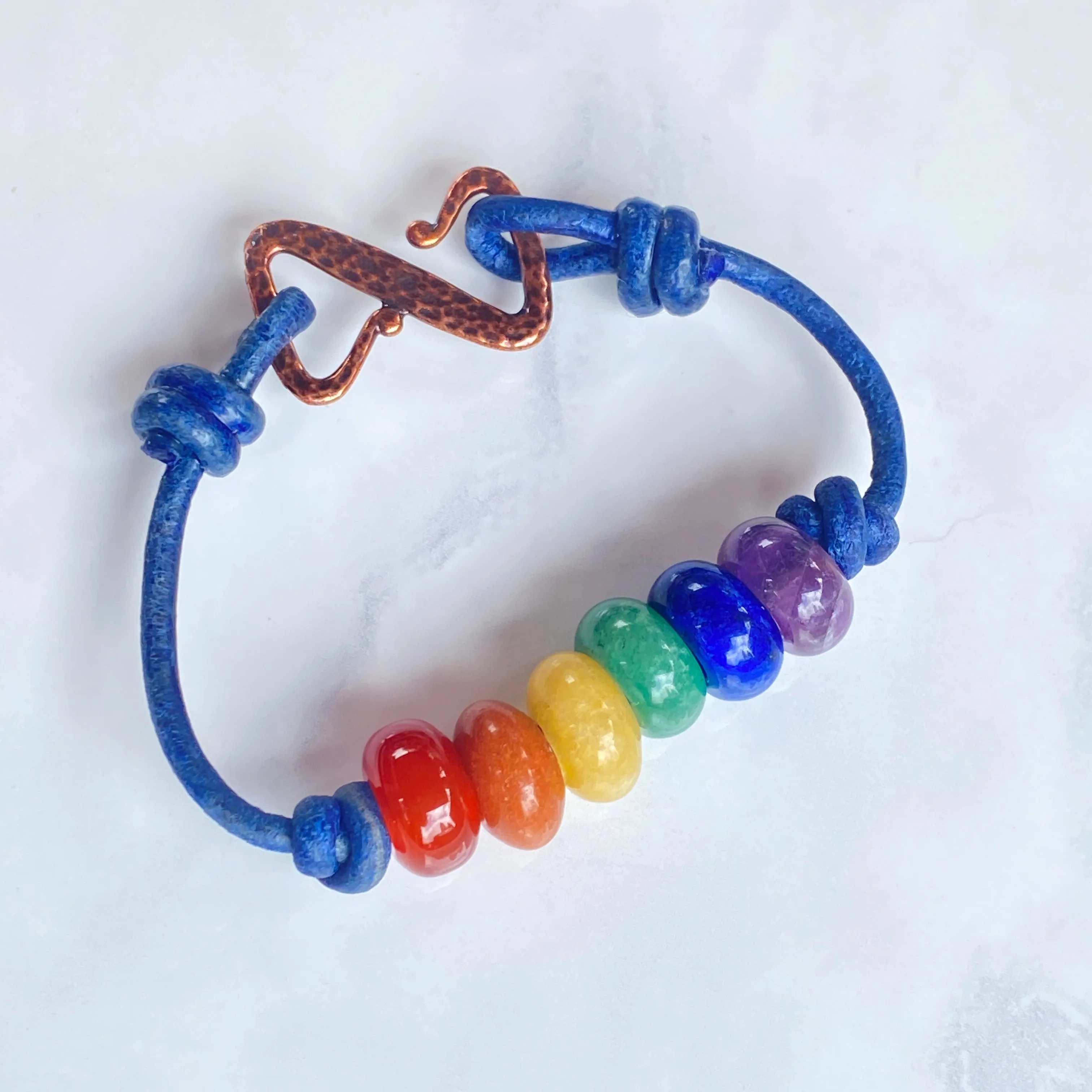 Genuine Leather and Jade gemstone PRIDE colors Bracelet