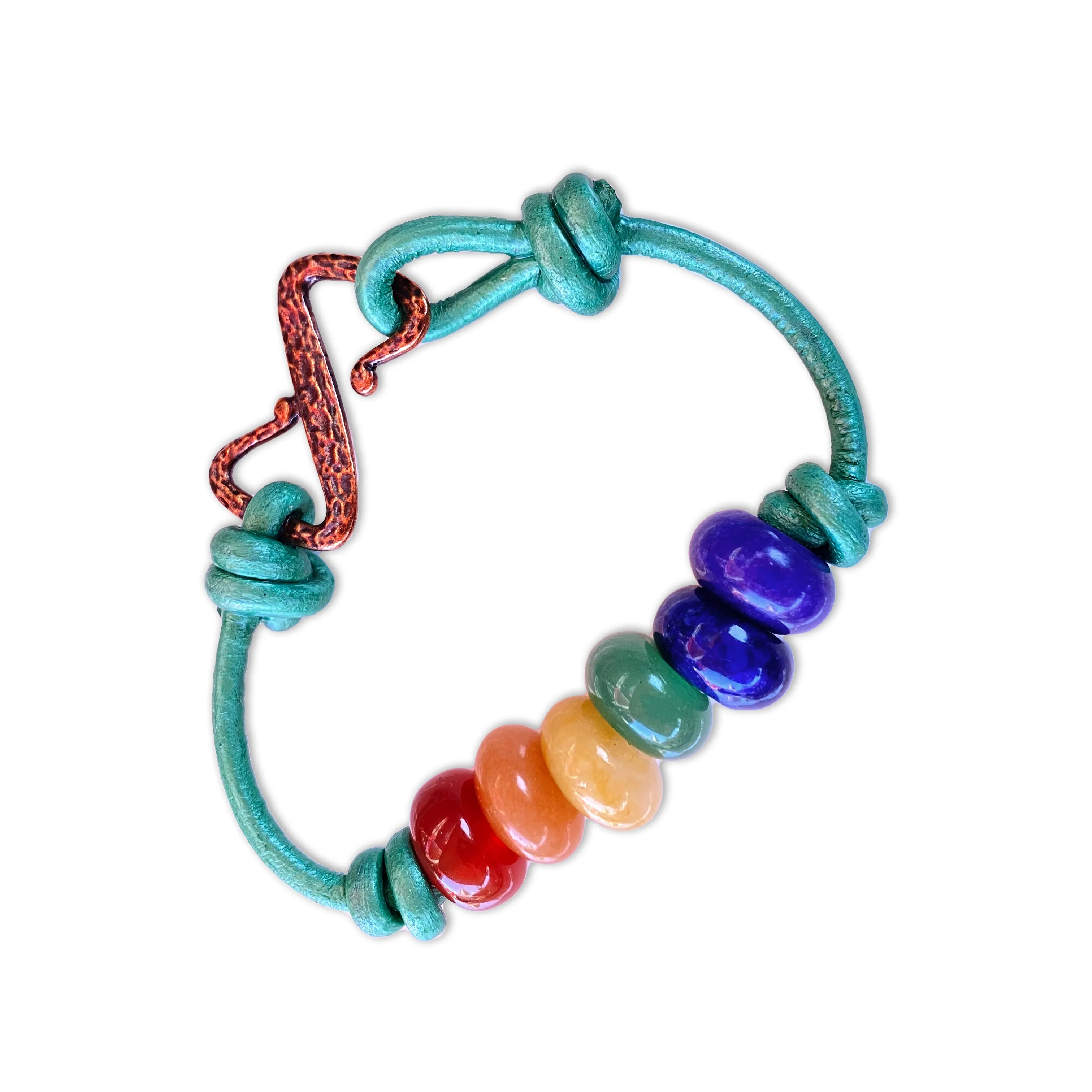 Genuine Leather and Jade gemstone PRIDE colors Bracelet