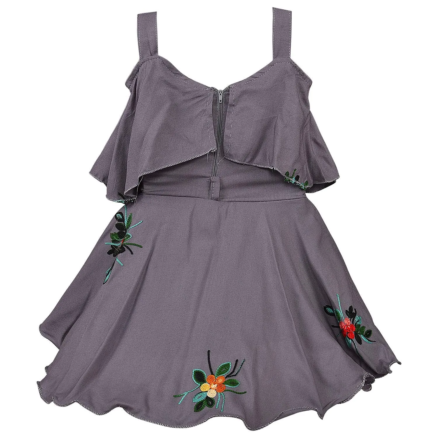 Girls Embroidered A-line Strap Neck dress