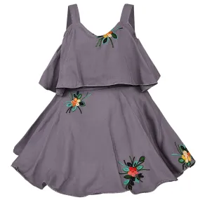 Girls Embroidered A-line Strap Neck dress