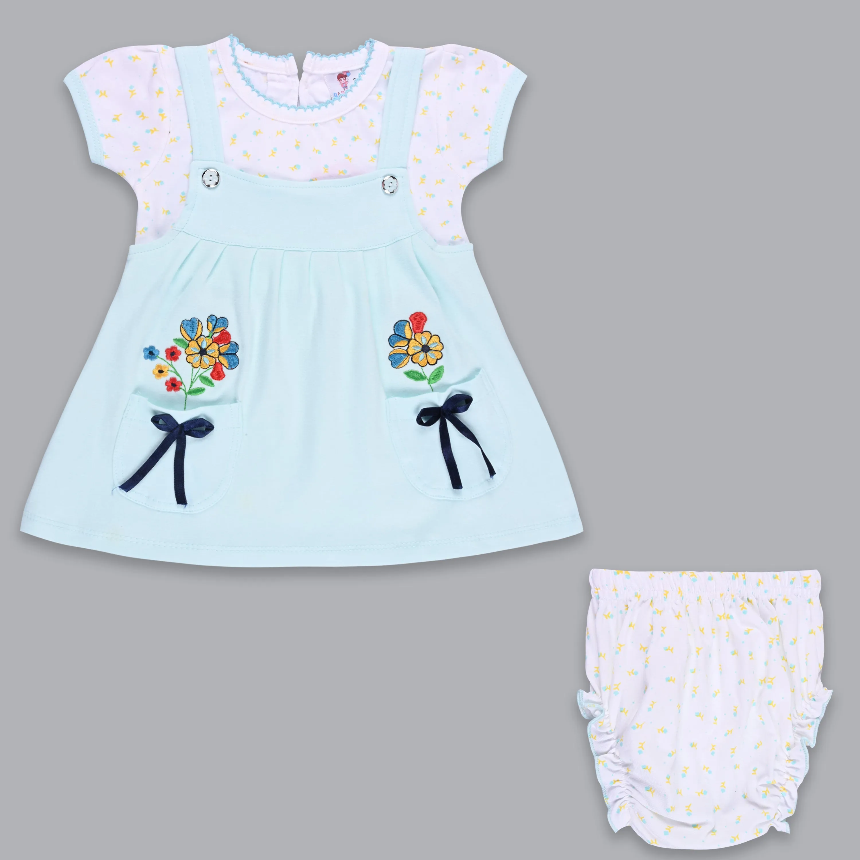 Girls Embroidered With Polka Print Frock Dress Comes With Brief.