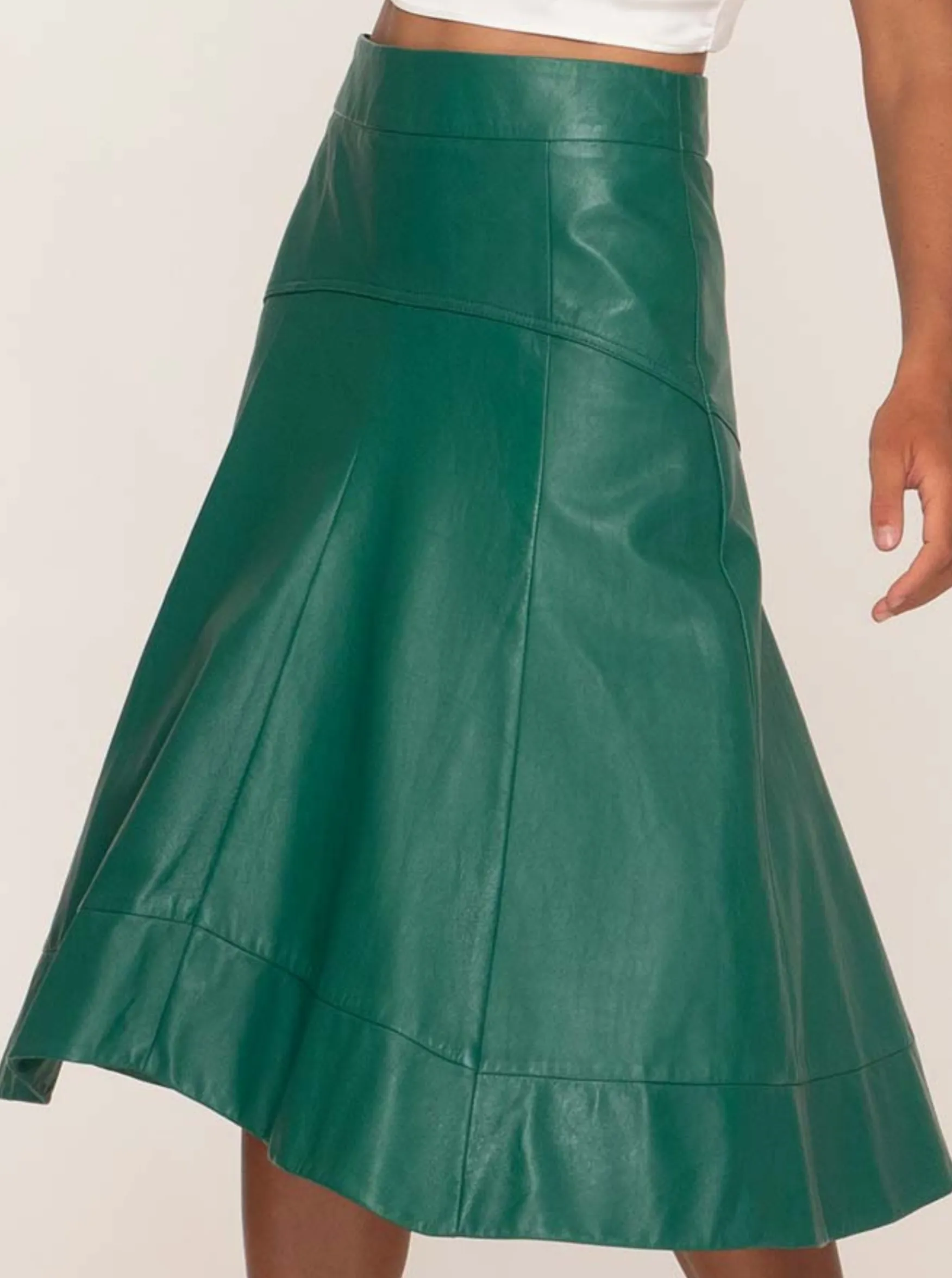 GISELLE LEATHER MIDI SKIRT - EMERALD