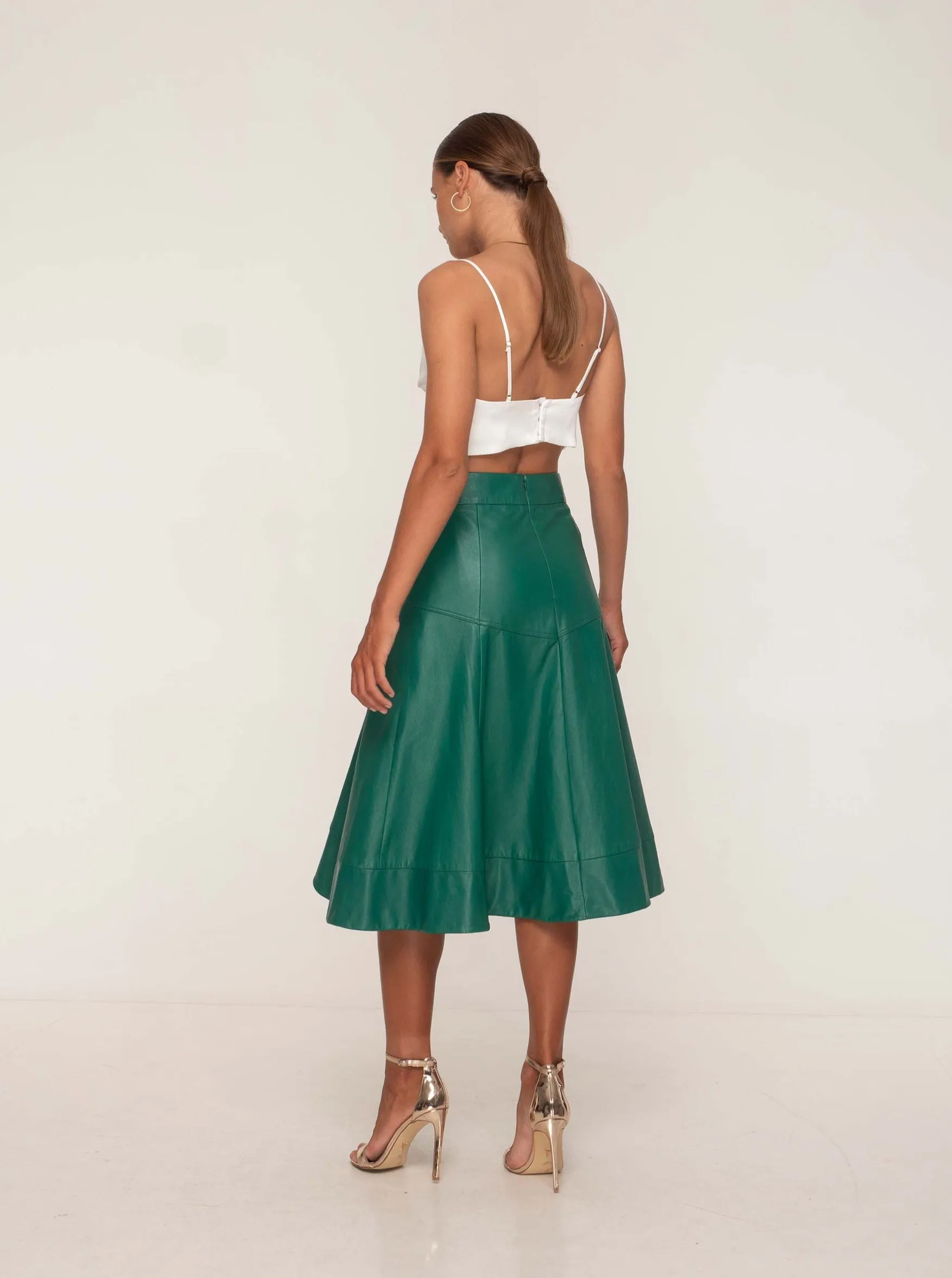 GISELLE LEATHER MIDI SKIRT - EMERALD