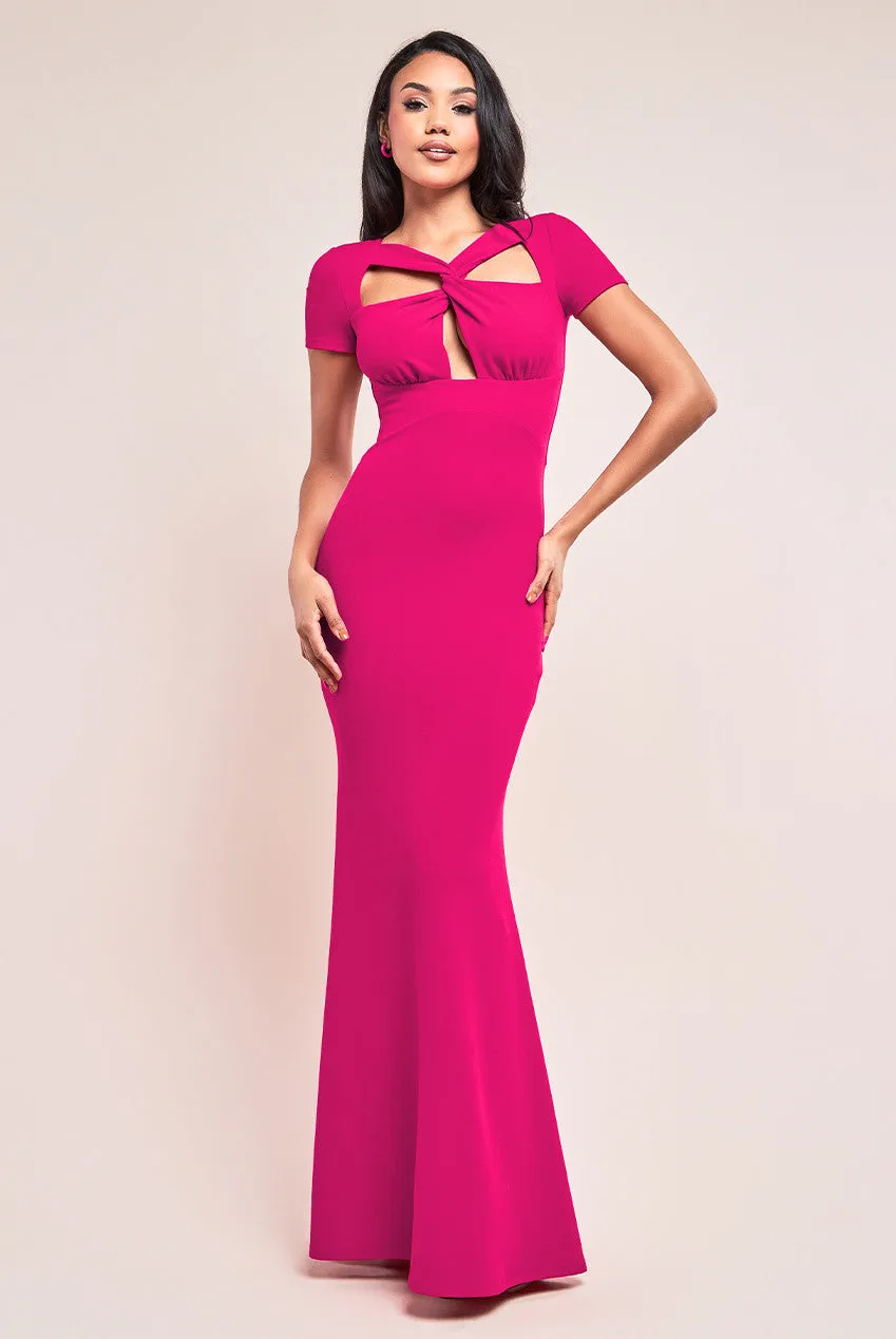 Goddiva Scuba Crepe Twist Cutout Maxi Dress