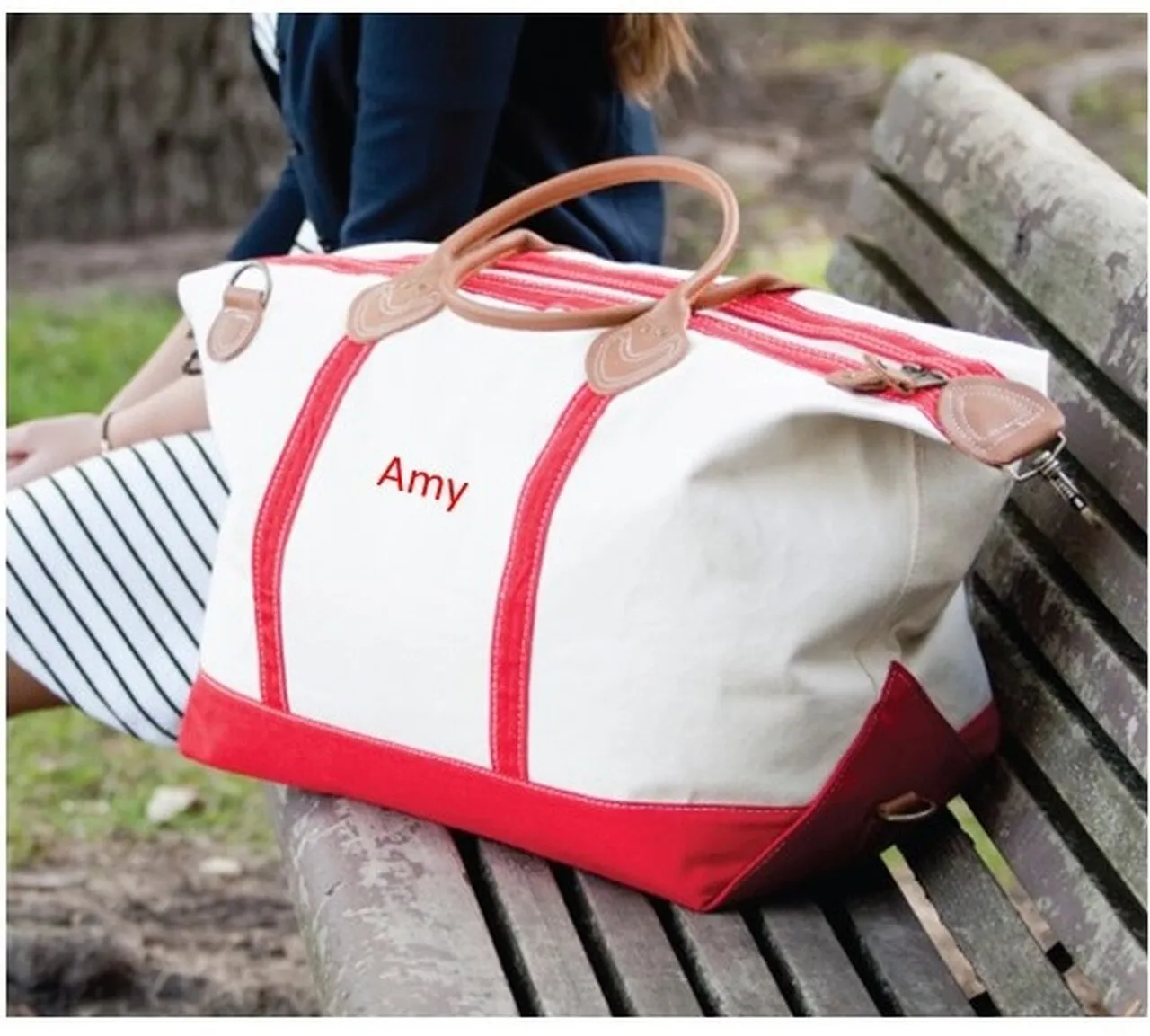 Haley Personalised Canvas & Leather Trim Weekender Tote | Brights