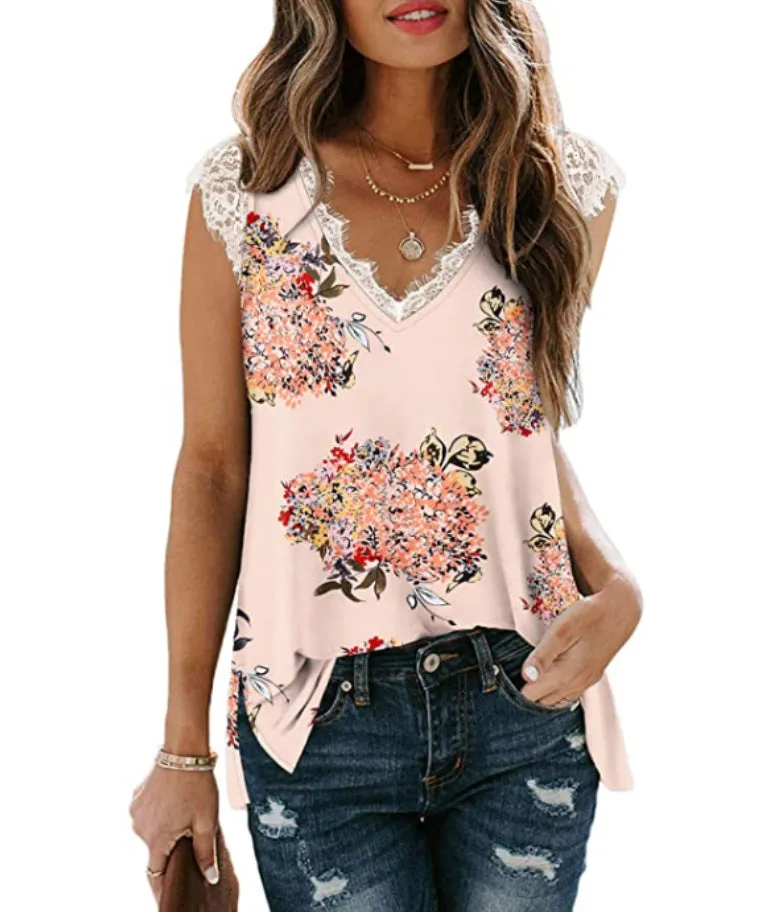 Haute Edition V-Neck Lace Flowy Tee