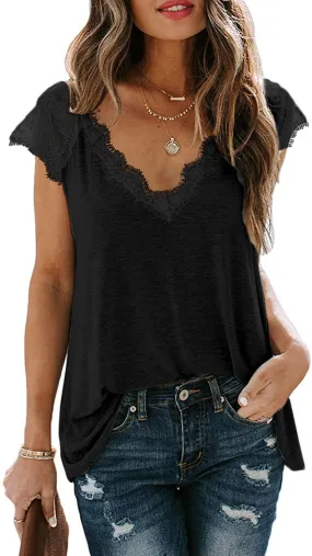 Haute Edition V-Neck Lace Flowy Tee