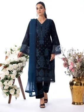 Heera's Black & Blue Embroidered Cambric Cotton Suit