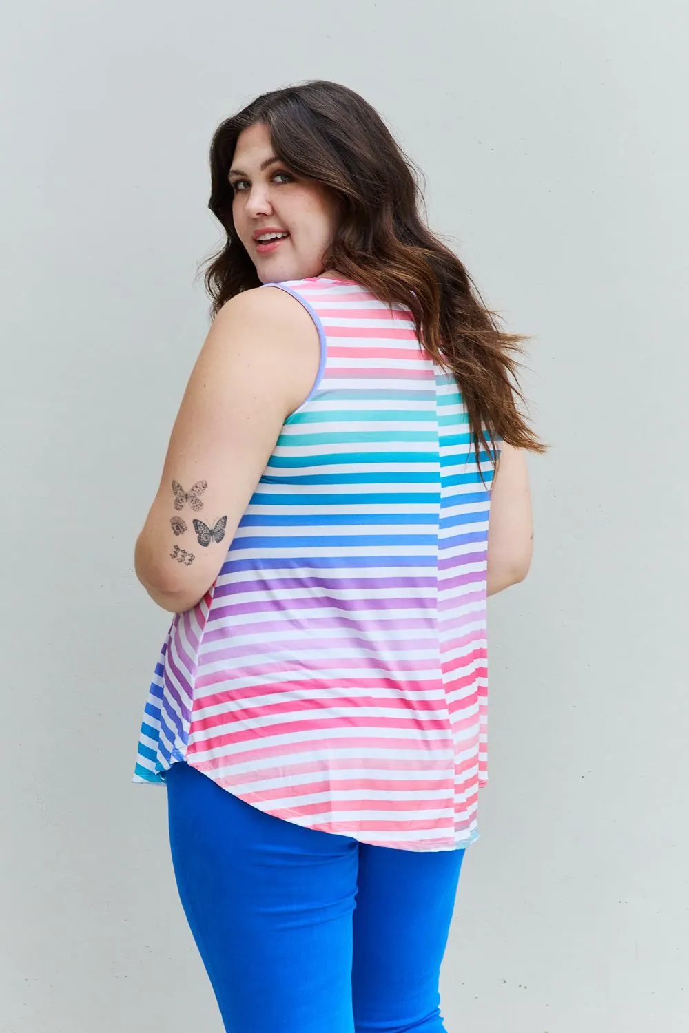 Heimish Love Yourself Full Size Multicolored Striped Sleeveless Round Neck Top