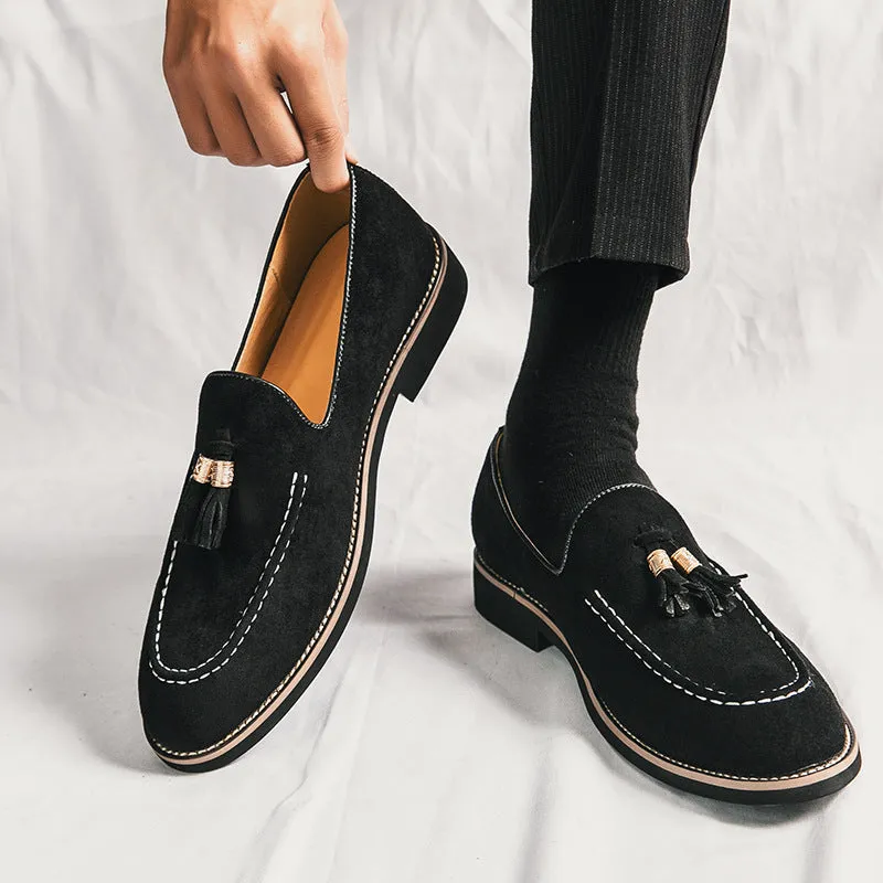 INSTOCK-casual leather shoes, tassel slip-ons, large size men's