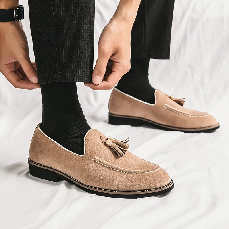 INSTOCK-casual leather shoes, tassel slip-ons, large size men's