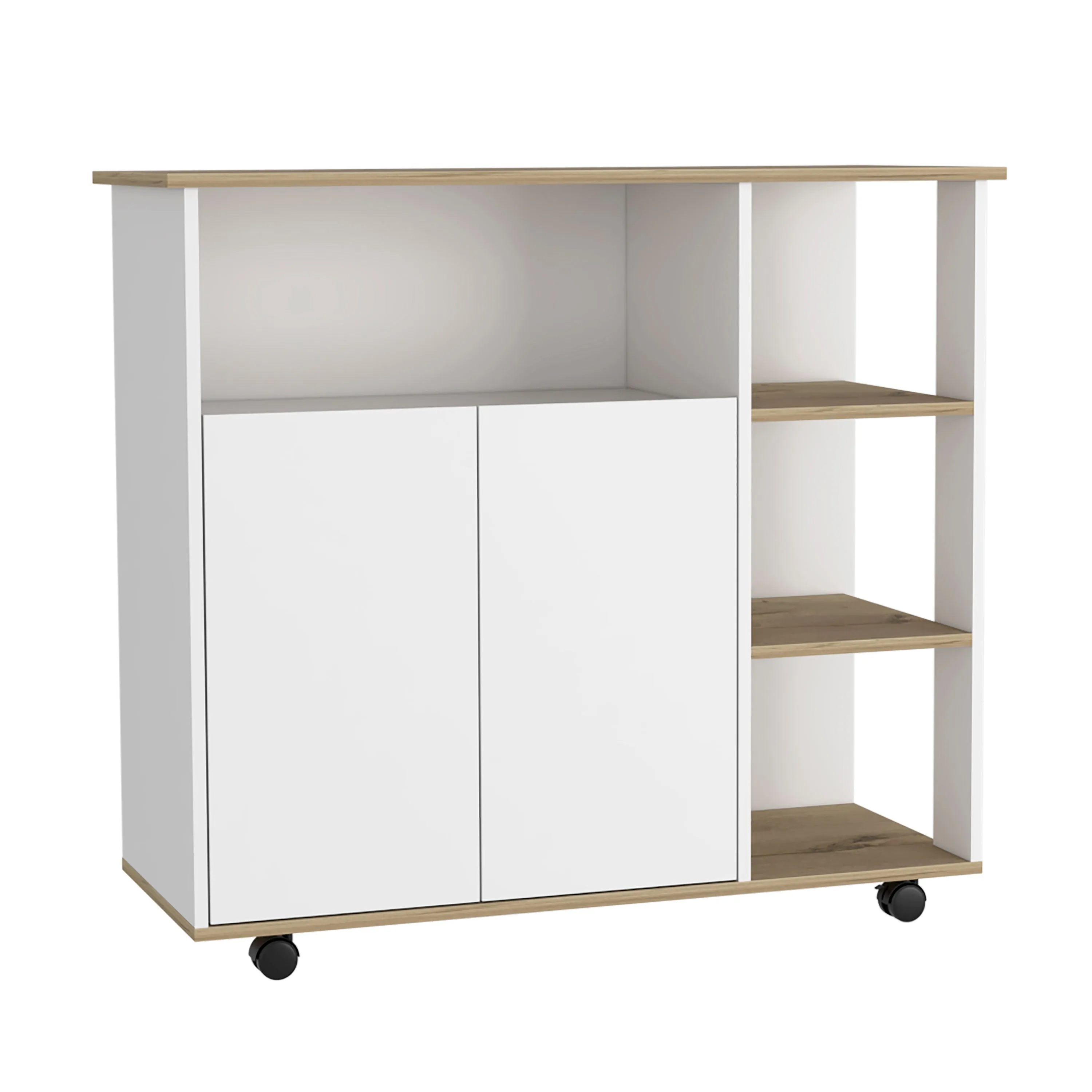 Kitchen Island Kamkacht Cabinet 4 Open Shelves Light Oak/White