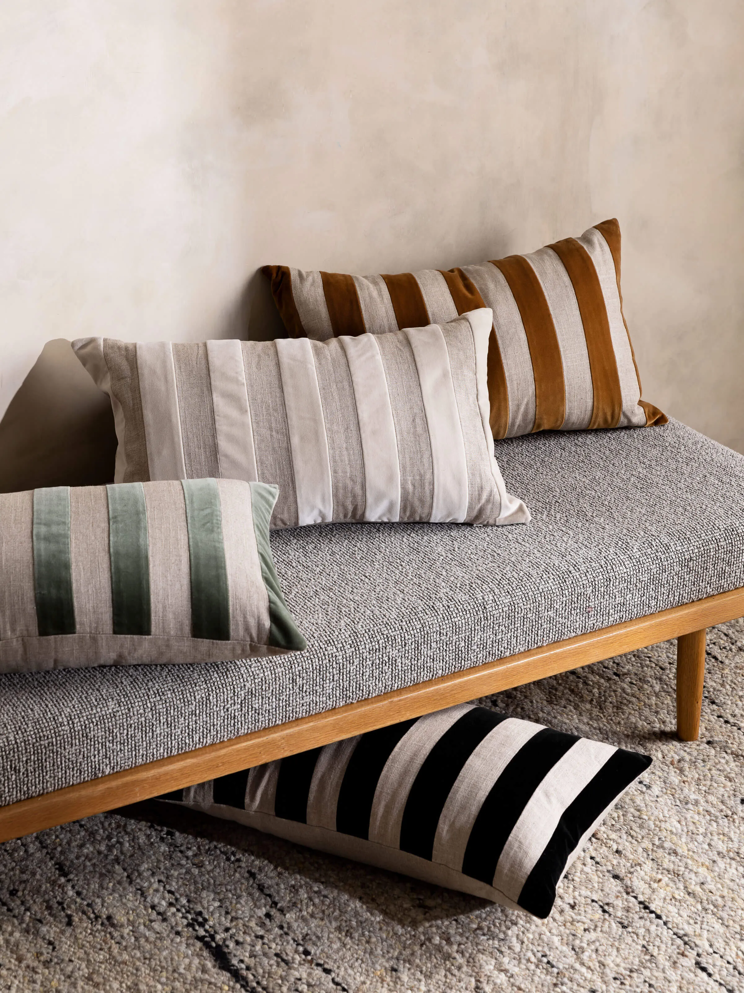 L and M Home Etro Luxury Velvet and Linen Stripe Cushion Eucalypt