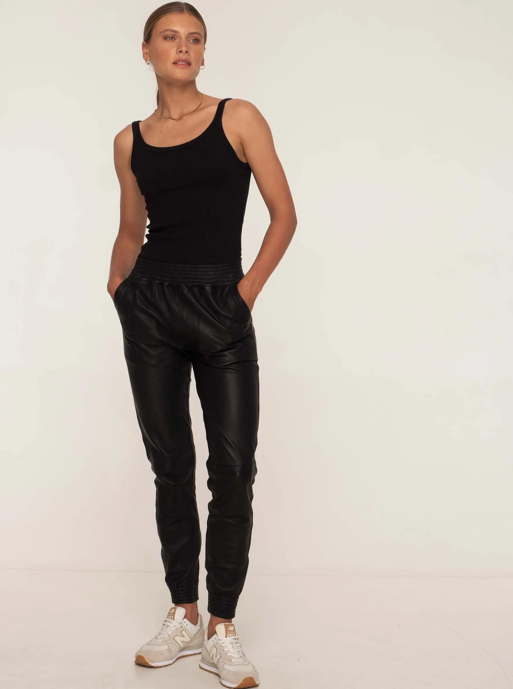 LAUREN LEATHER JOGGER - BLACK