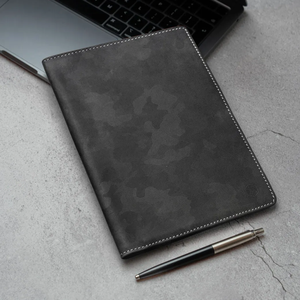 Leather A5 Notebook Cover, Black Camo