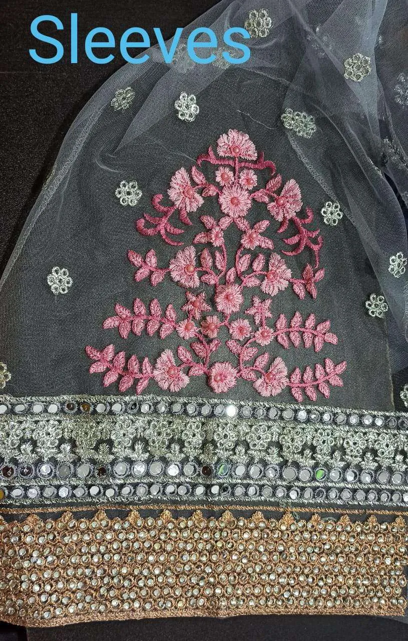 Light Grey Net Embroidered Pakistani Style Suit