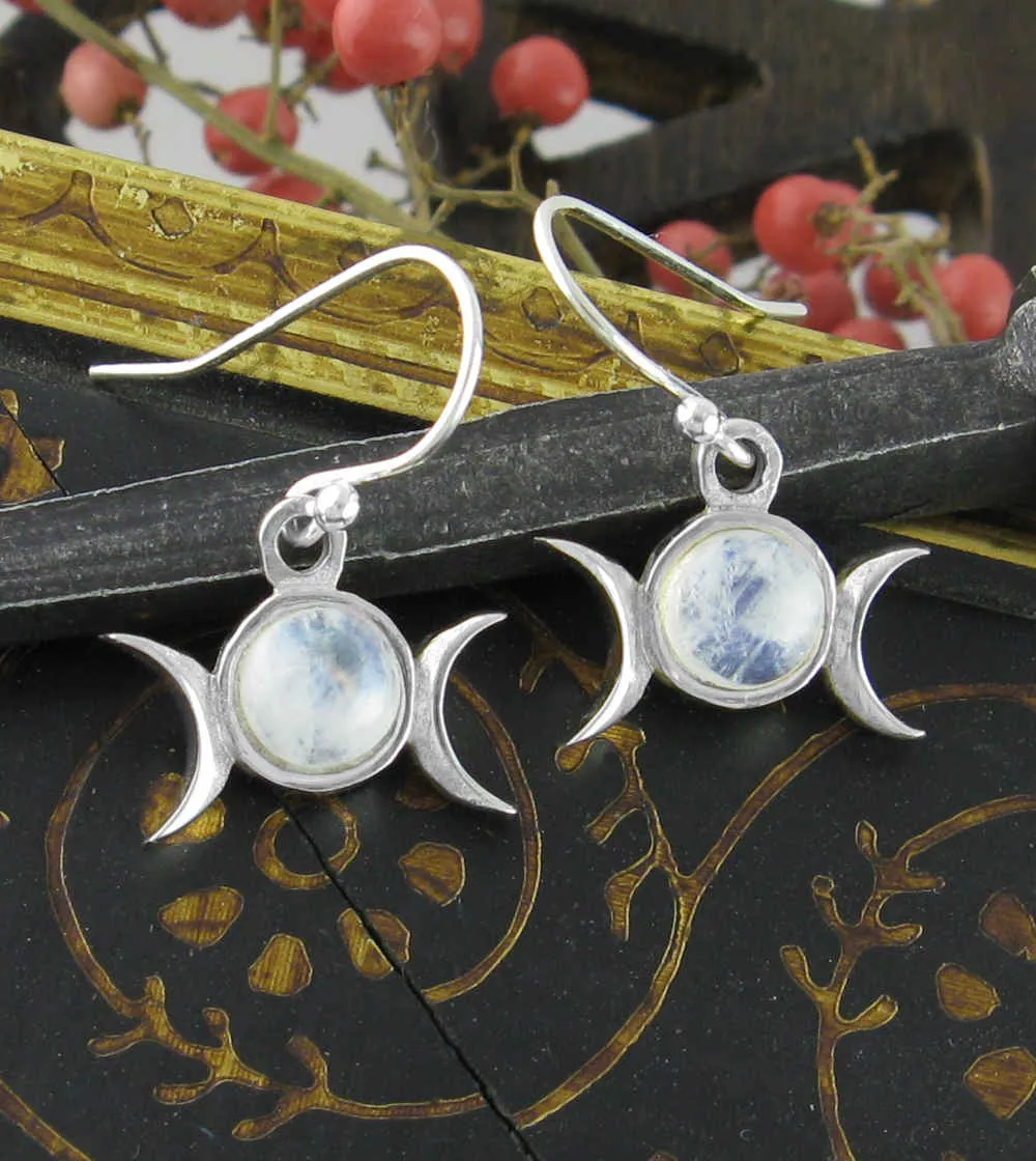 Little Triple Moon Drop Earrings, Handmade - Your Choice of Stone