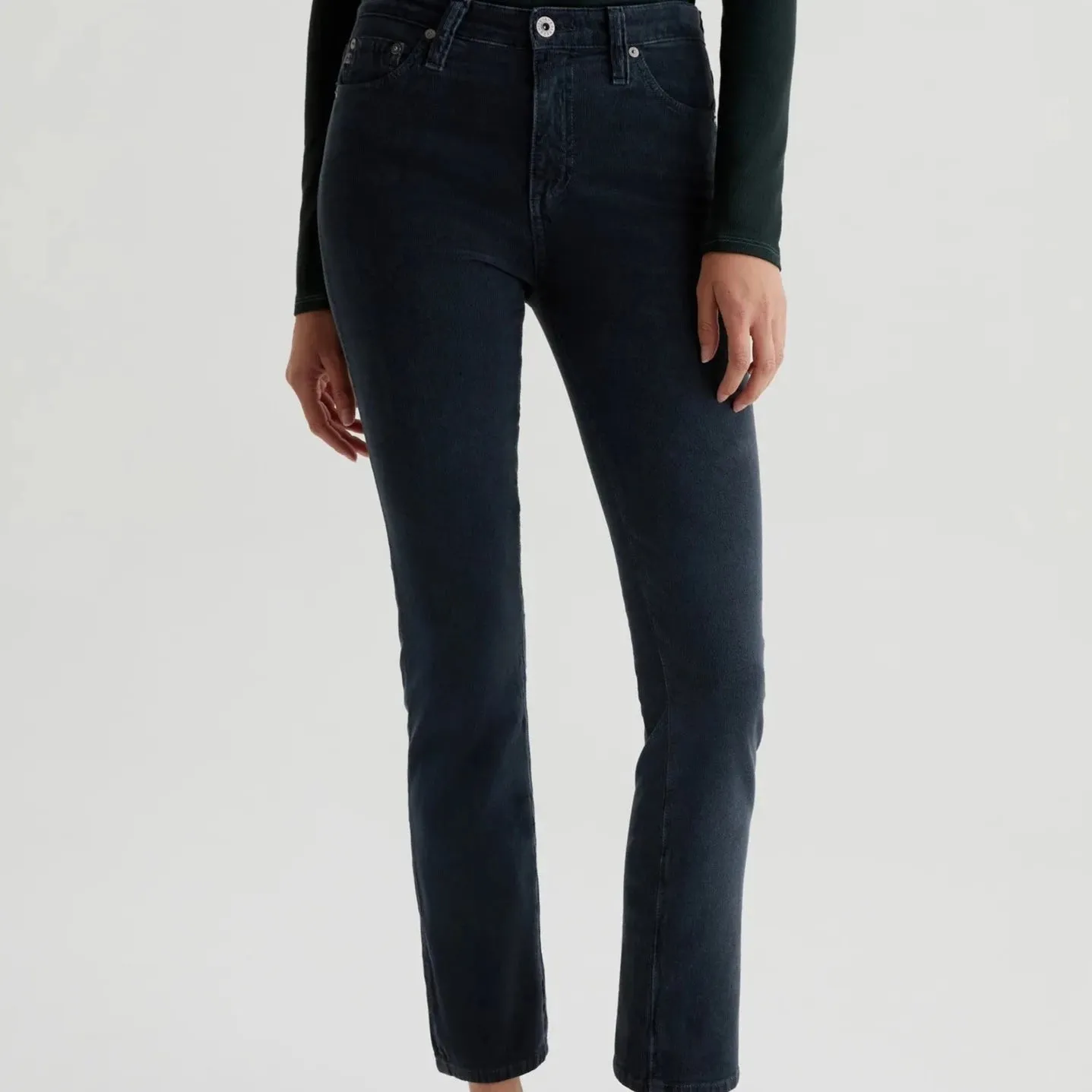 Mari High-Rise Slim Corduroy Jean (Melange Smoke)