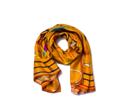 MARTE EGELE Hand-rolled Edges Orange Yellow Silk Twill Scarf