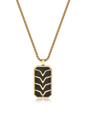 Men's Forged Carbon Fiber Dog Tag with Gold Chevron Detail